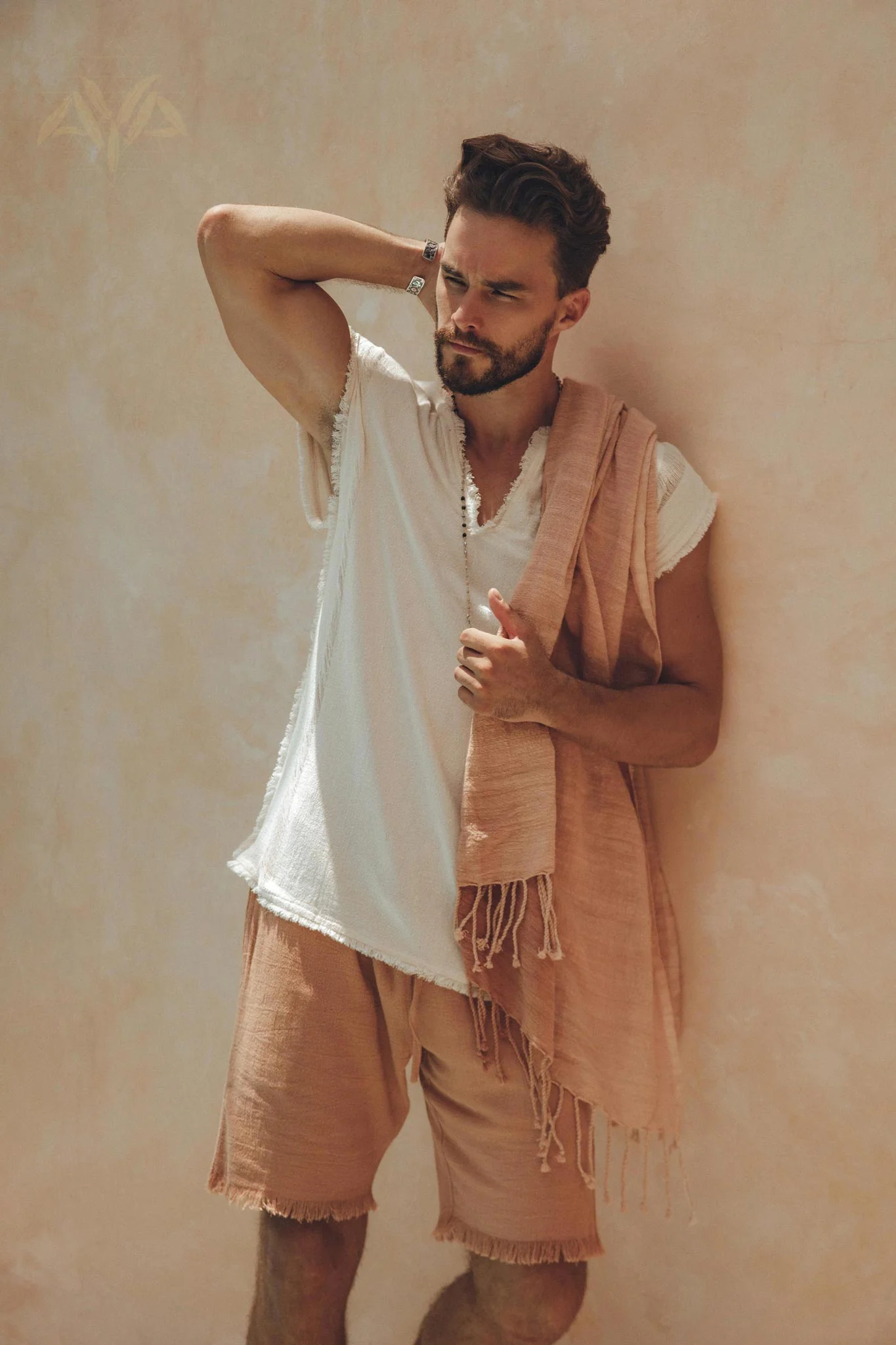 Ombre Botanically Dyed Dusty Pink Cotton Scarf for Men - Image 2