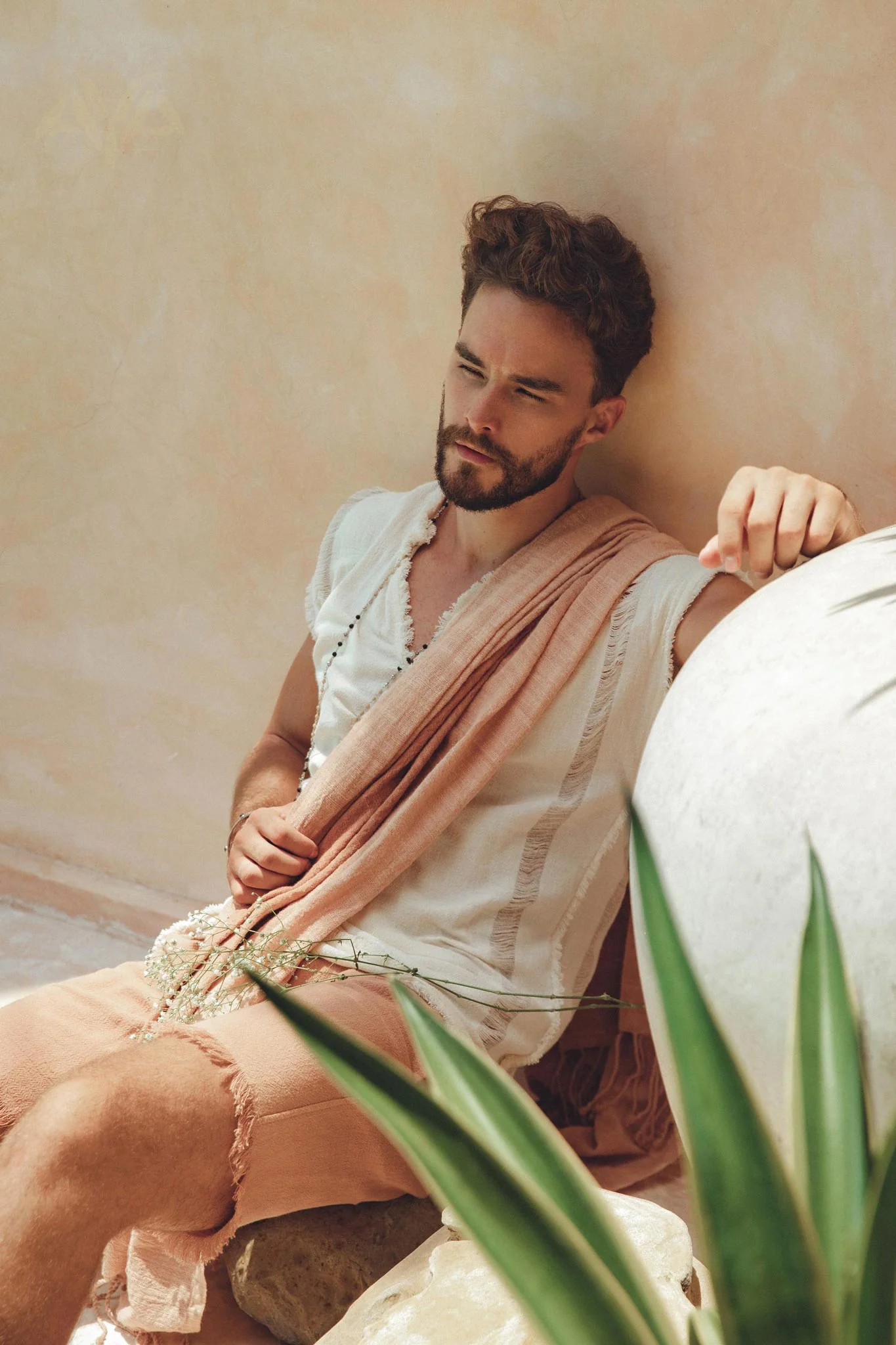 Ombre Botanically Dyed Dusty Pink Cotton Scarf for Men - Image 4