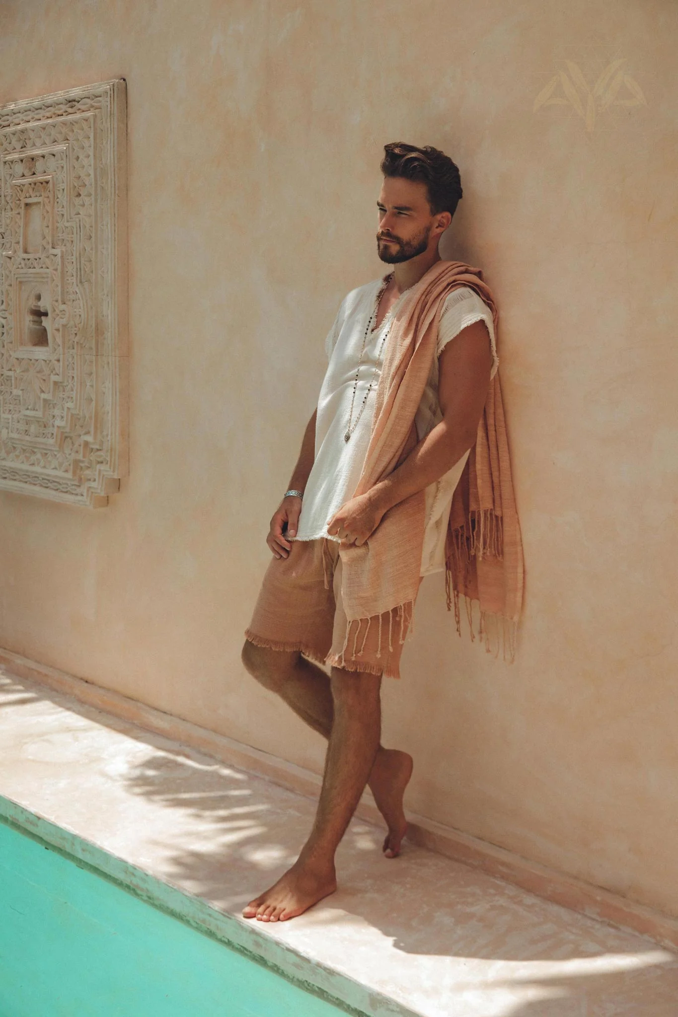 Ombre Botanically Dyed Dusty Pink Cotton Scarf for Men - Image 6
