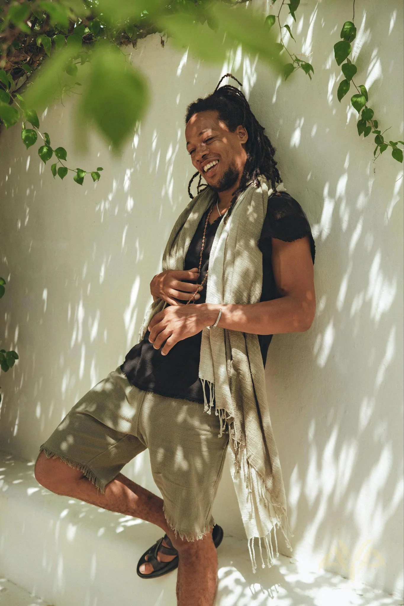 Ombre Botanically Dyed Green Cotton Scarf for Men