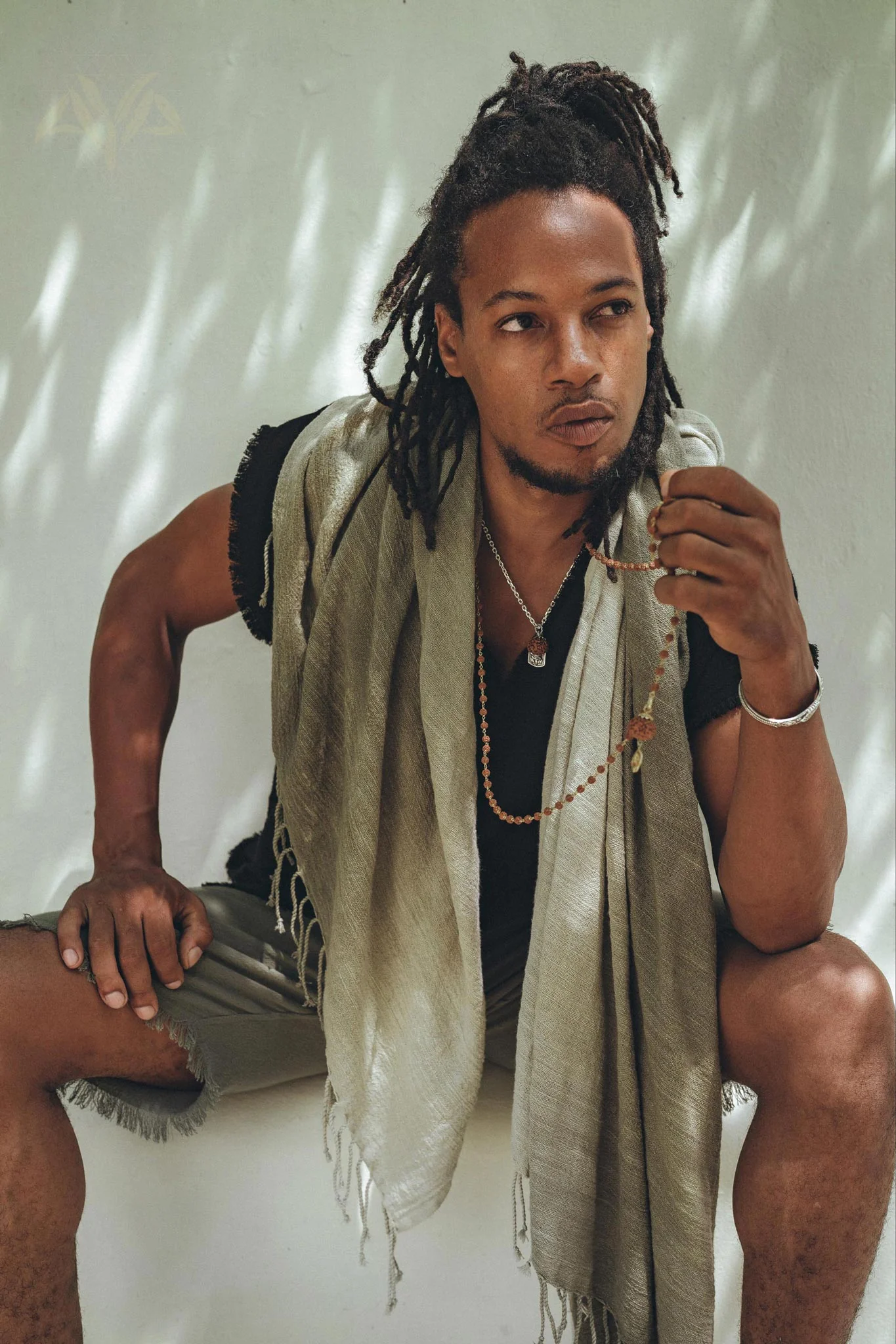 Ombre Botanically Dyed Green Cotton Scarf for Men - Image 2