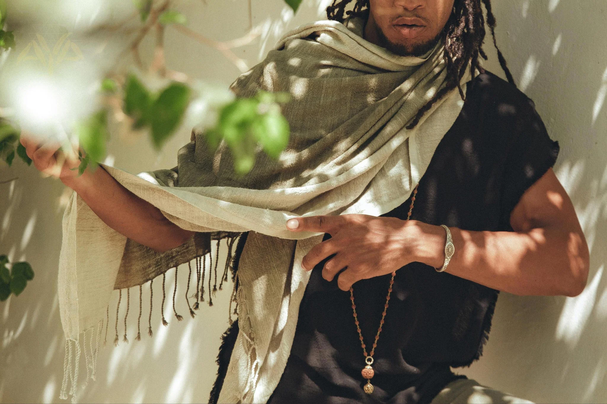 Ombre Botanically Dyed Green Cotton Scarf for Men - Image 3