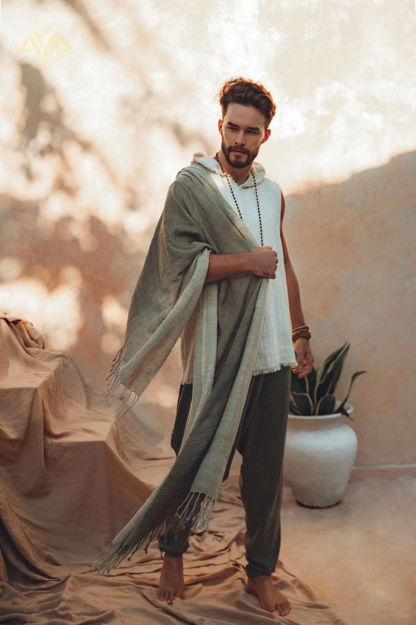 Ombre Botanically Dyed Green Cotton Scarf for Men - Image 4