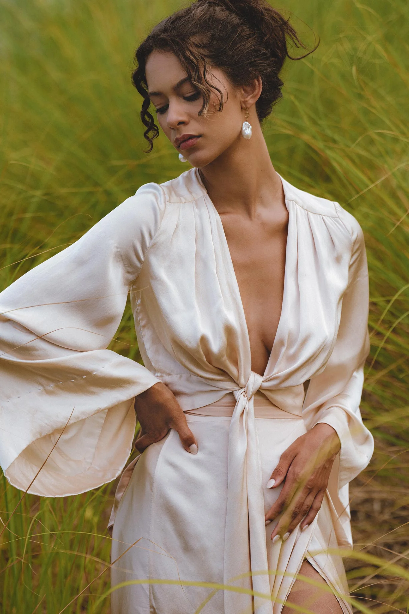 Powder Pink Venus Peace Silk Blouse • Ombre Goddess Top • Boho Wrap Top - Image 4
