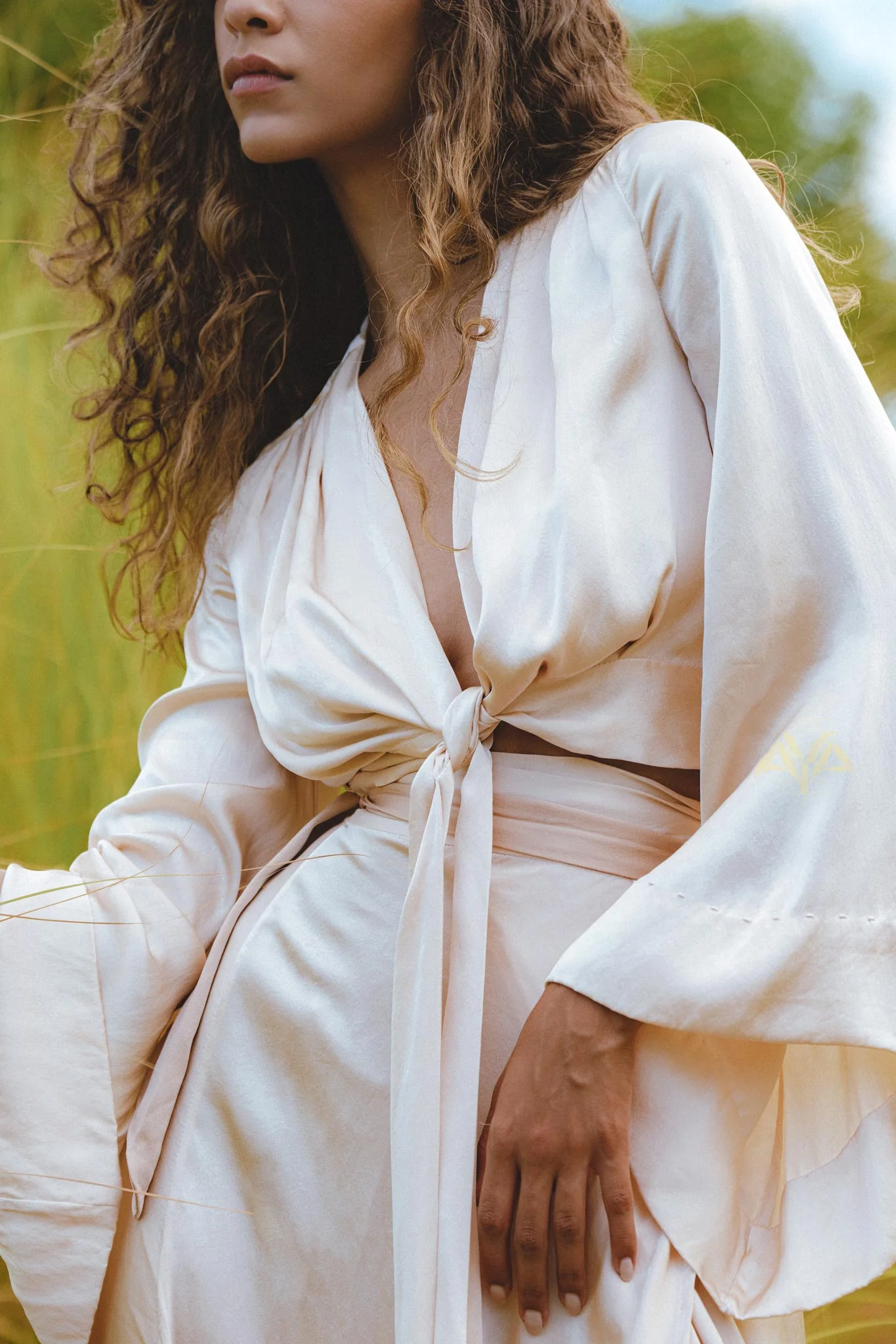 Powder Pink Venus Peace Silk Blouse • Ombre Goddess Top • Boho Wrap Top - Image 7
