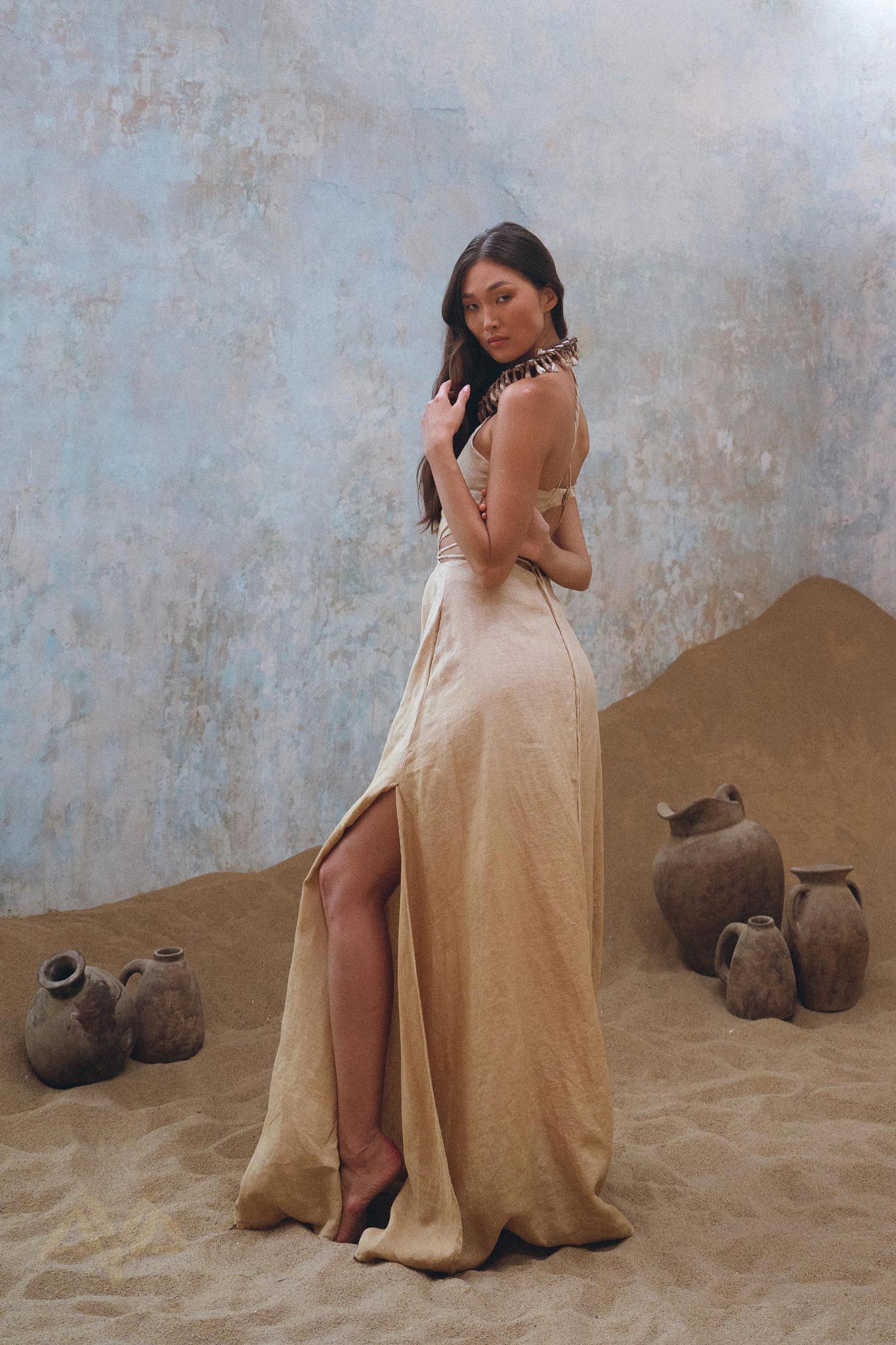 Golden Freyja Dress • Organic Open Sides Maxi Dress • Ombre Beige Bridesmaid Romantic Dress - Image 2