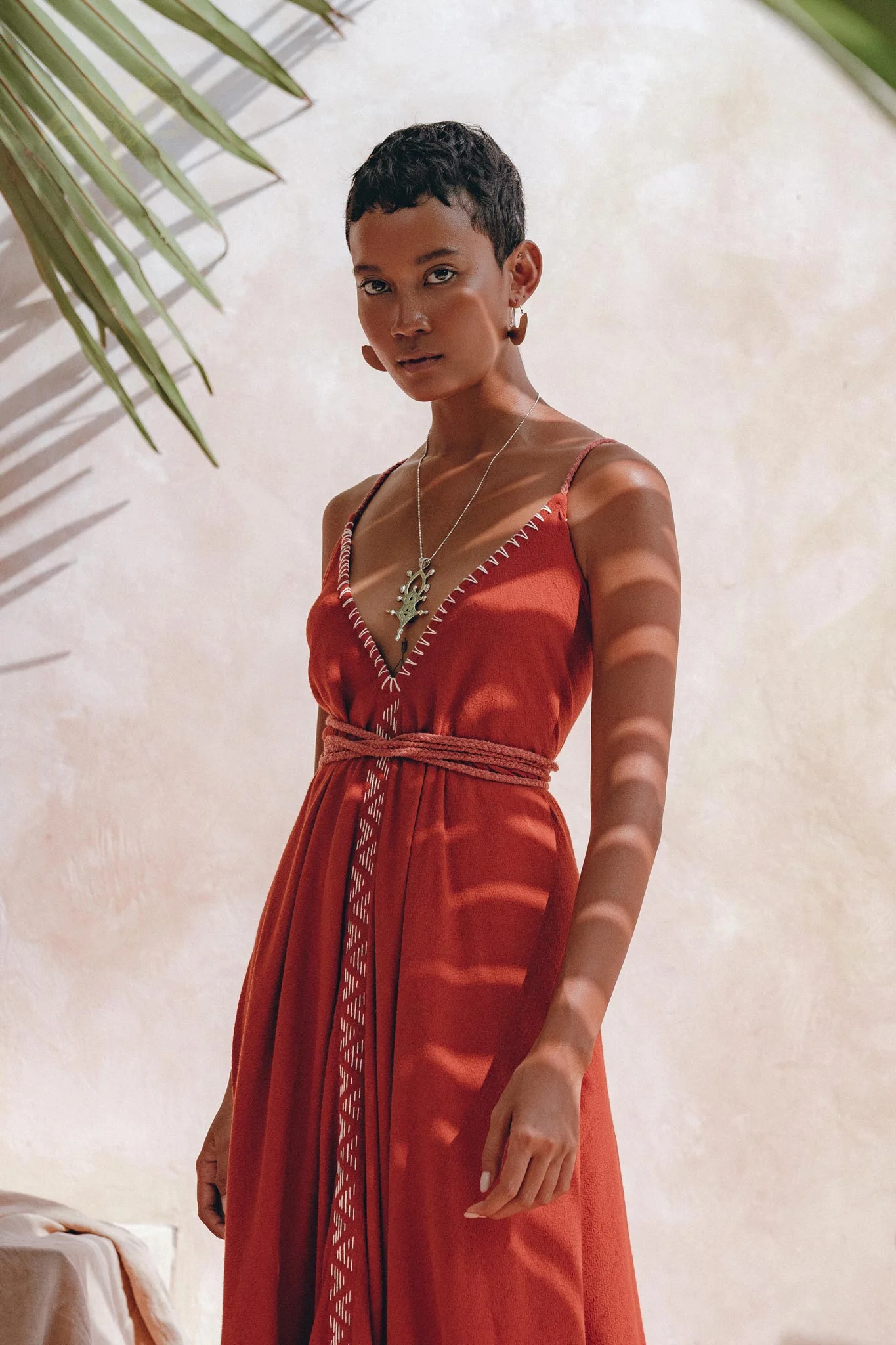 Organic Red Cotton Maxi Dress • Sleeveless Hand Embroidered Dress - Image 10