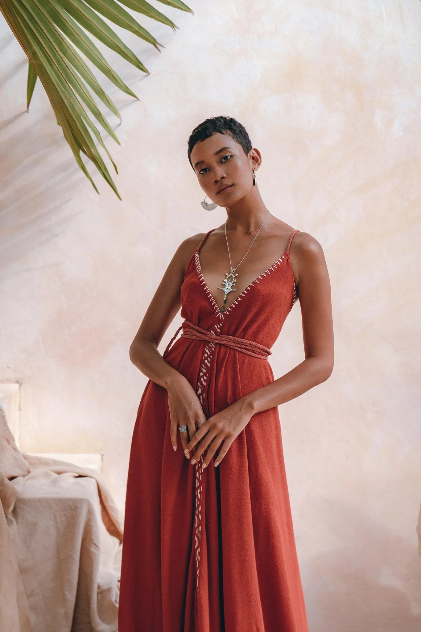 Organic Red Cotton Maxi Dress • Sleeveless Hand Embroidered Dress - Image 2