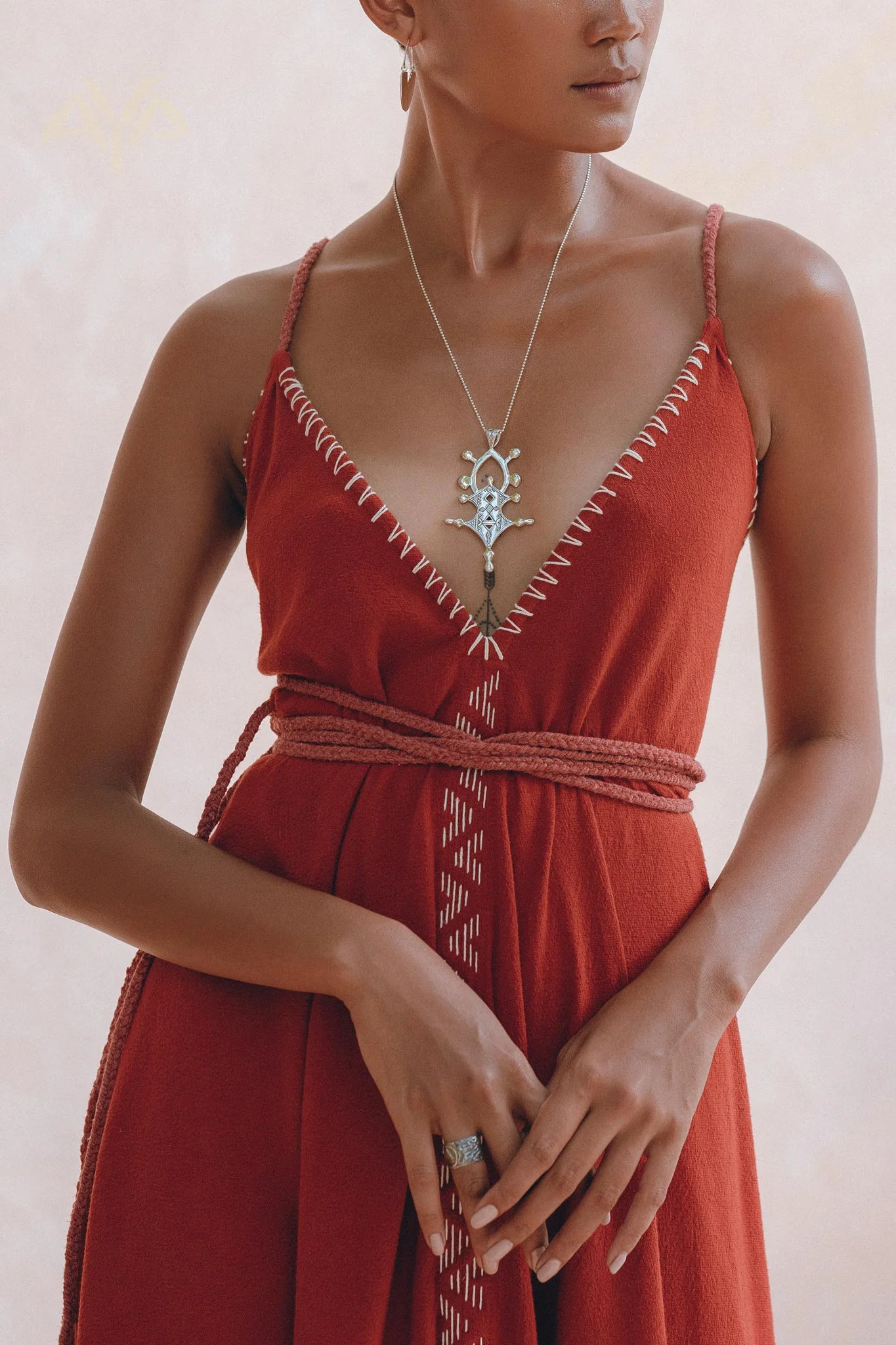 Organic Red Cotton Maxi Dress • Sleeveless Hand Embroidered Dress - Image 4