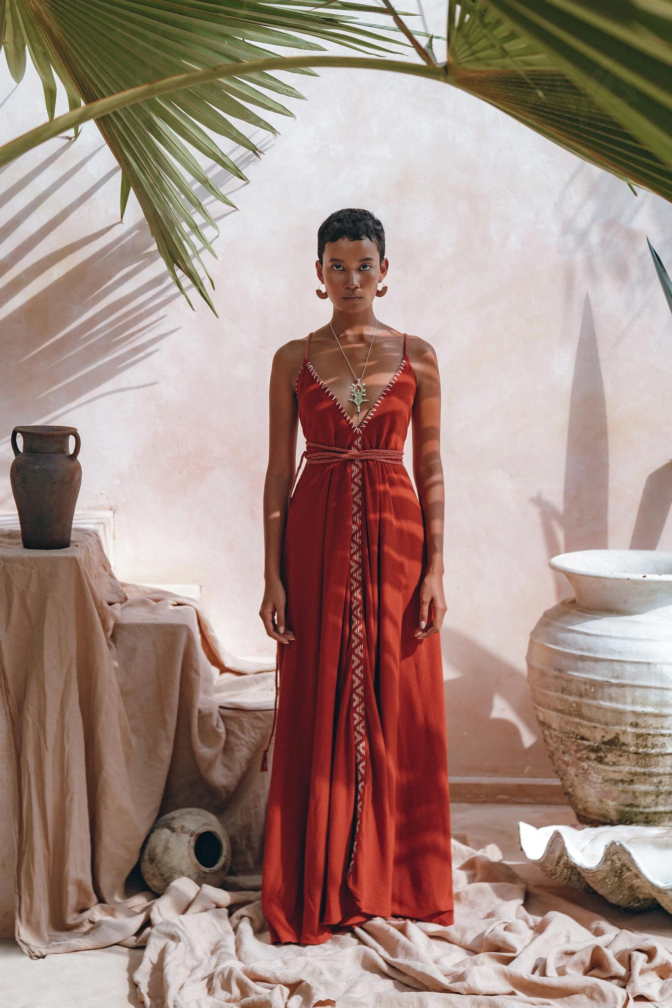 Organic Red Cotton Maxi Dress • Sleeveless Hand Embroidered Dress - Image 6