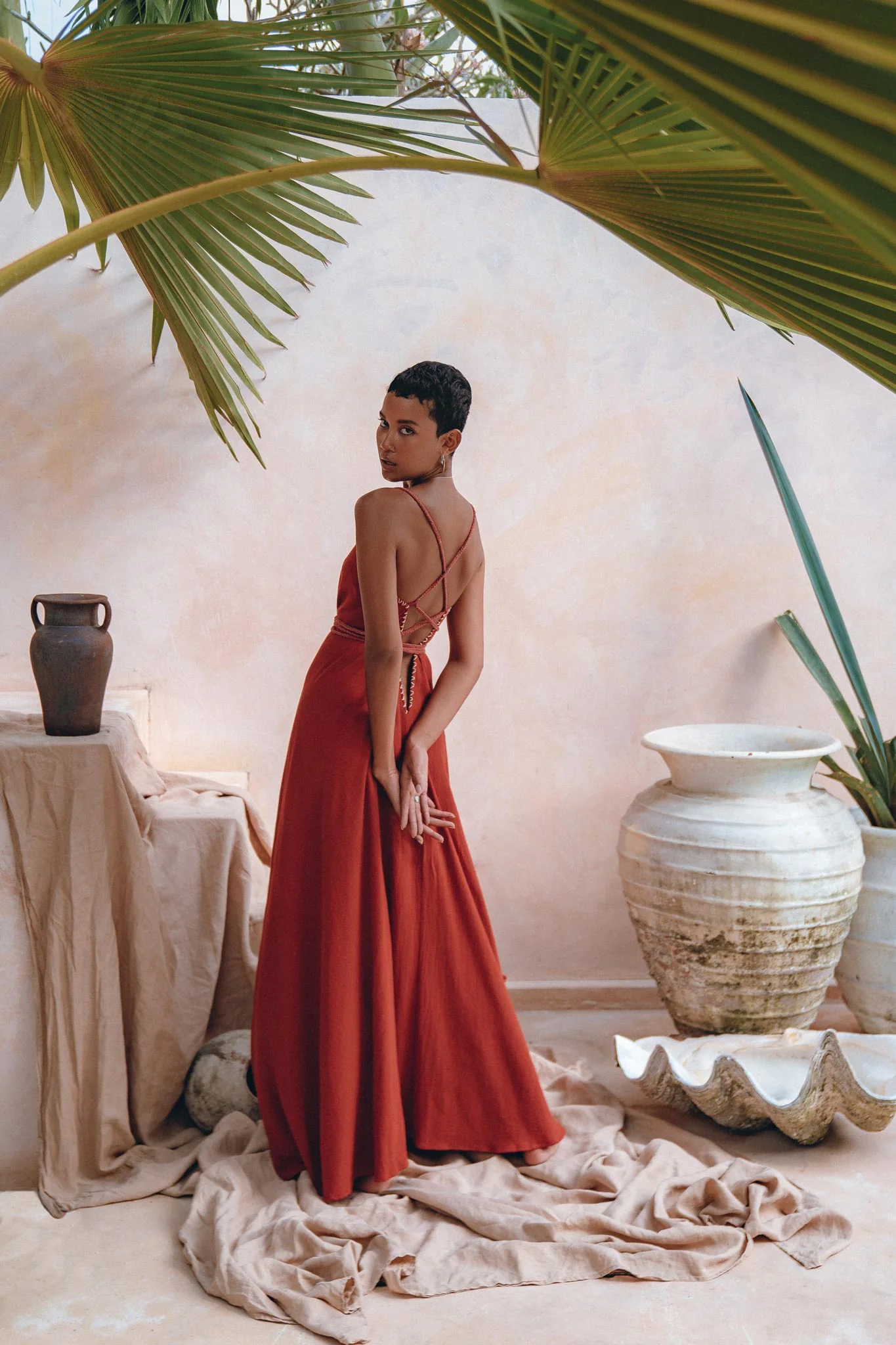 Organic Red Cotton Maxi Dress • Sleeveless Hand Embroidered Dress - Image 7