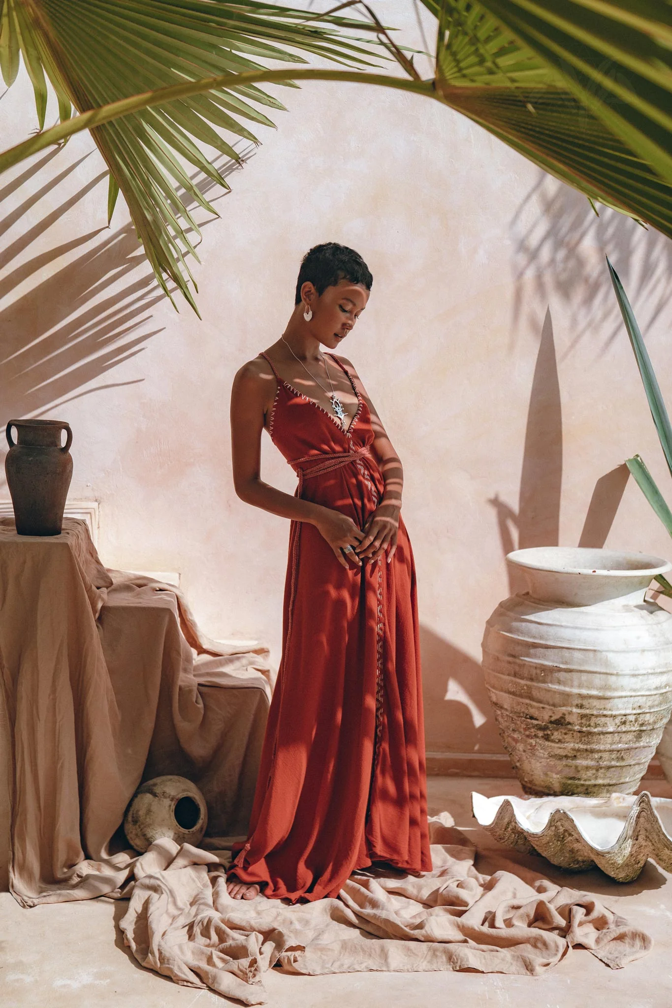 Organic Red Cotton Maxi Dress • Sleeveless Hand Embroidered Dress - Image 9