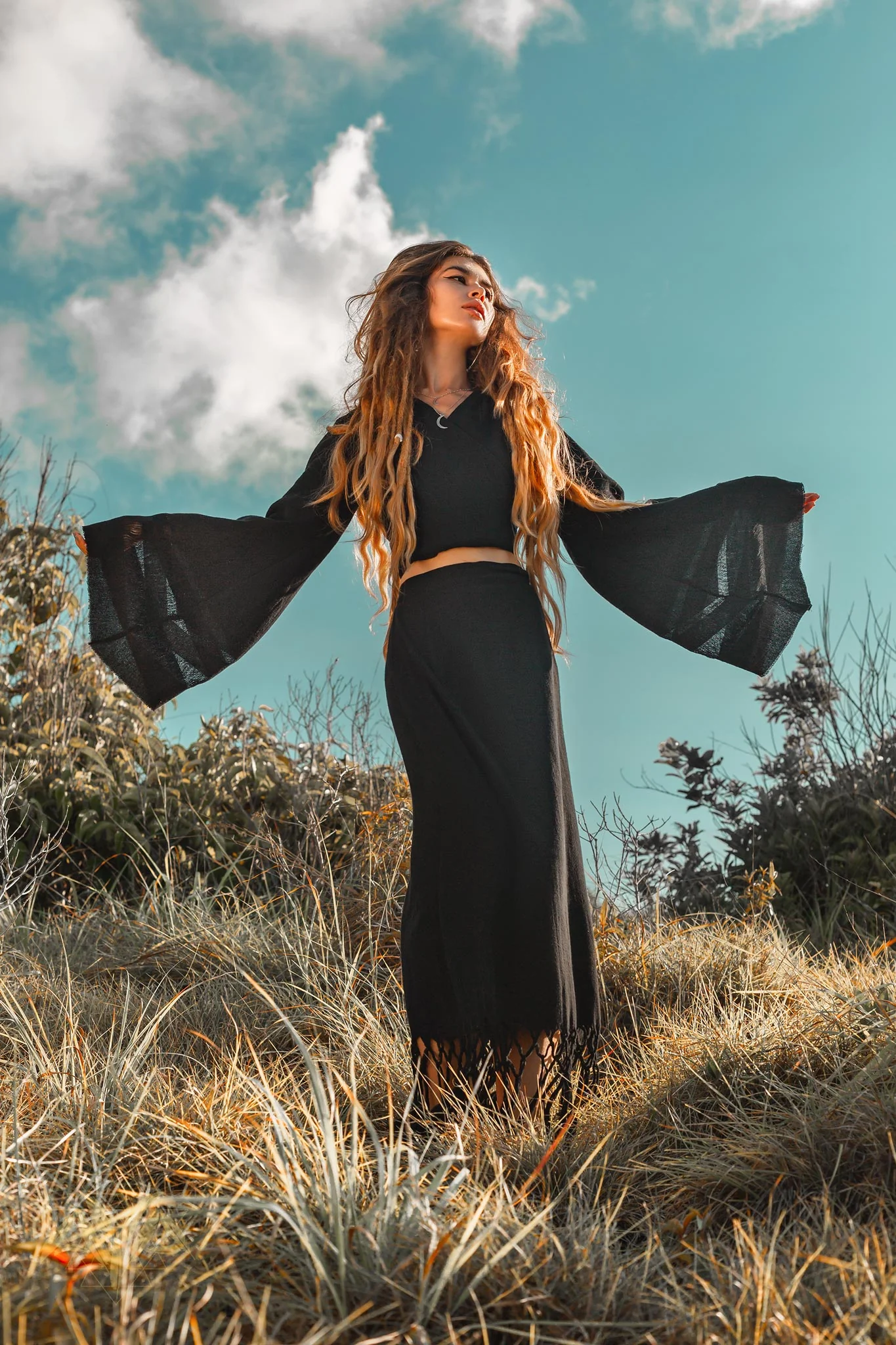 Black Organic Top Women • Wide Sleeve Wrap Top Kimono Blouse - Image 3