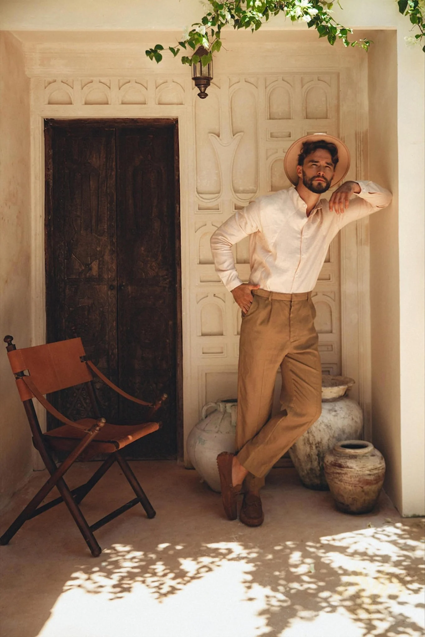 Pale Pink Linen Classic Minimalist Shirt for Men - Image 4