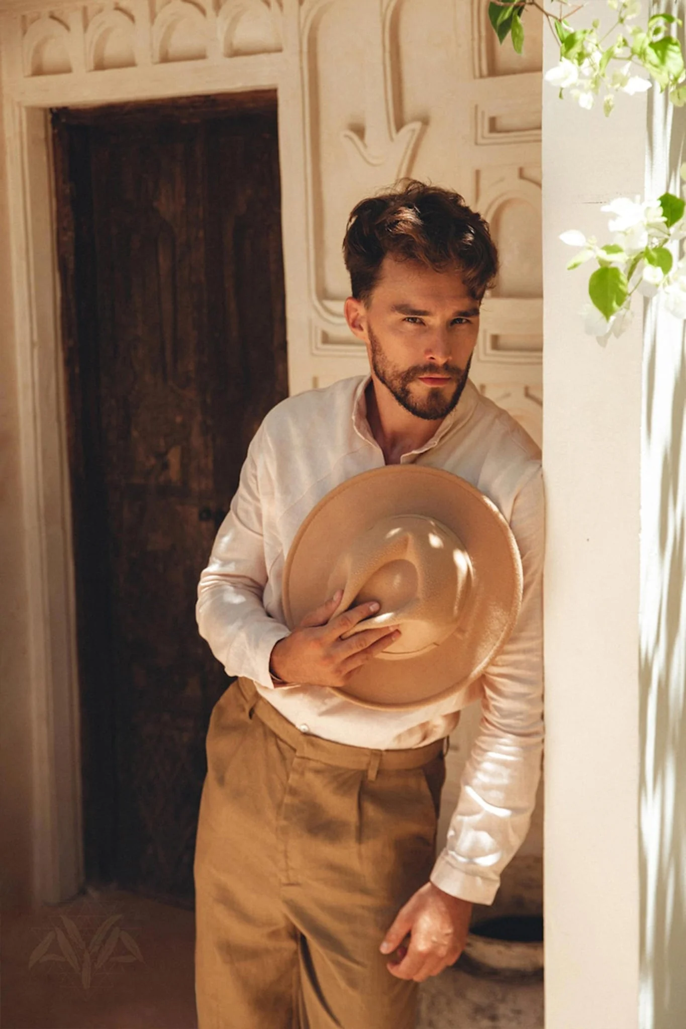 Pale Pink Linen Classic Minimalist Shirt for Men - Image 8