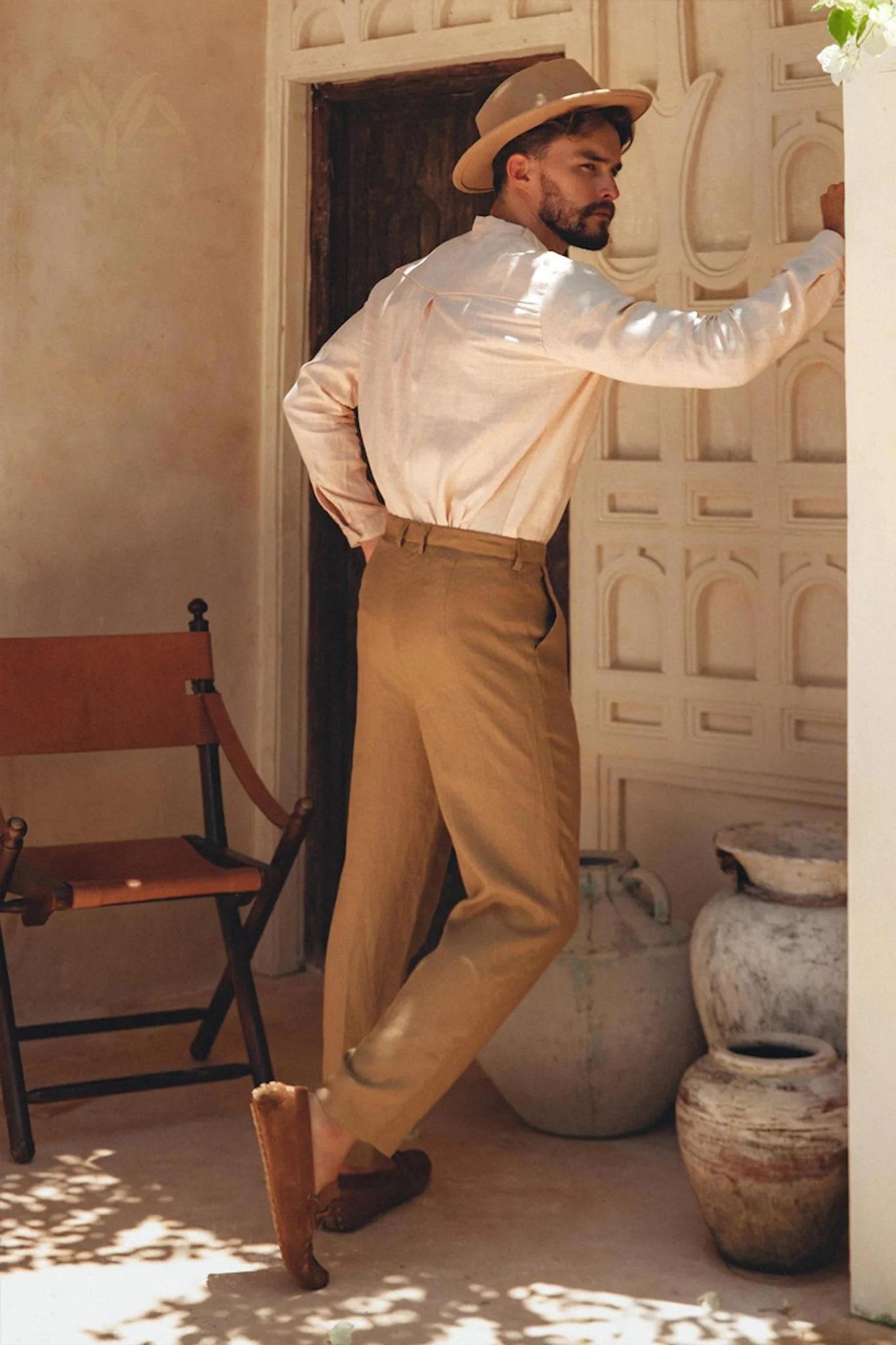 Pale Pink Linen Classic Minimalist Shirt for Men - Image 9