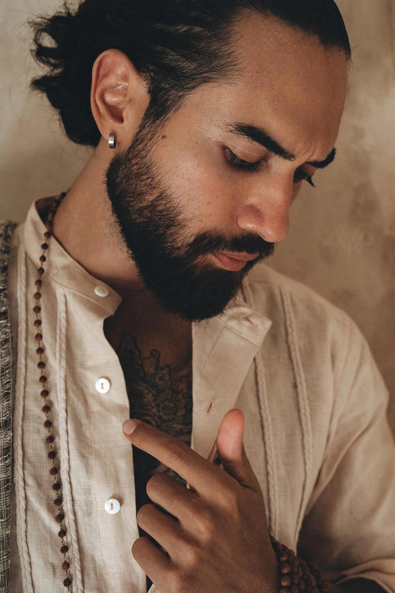 Pale Pink Linen Shirt for Men with Handmade Braids - Image 2