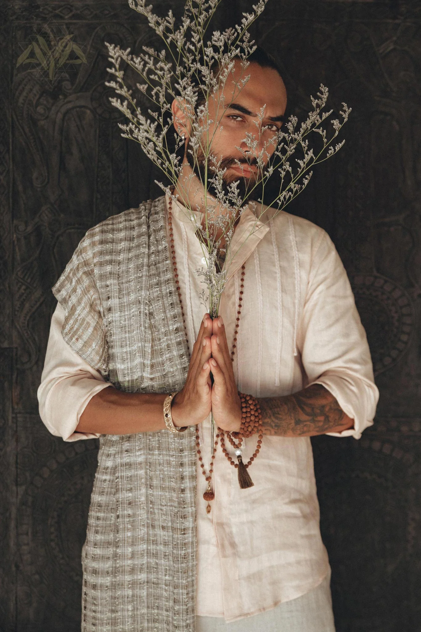 Pale Pink Linen Shirt for Men with Handmade Braids - Image 3