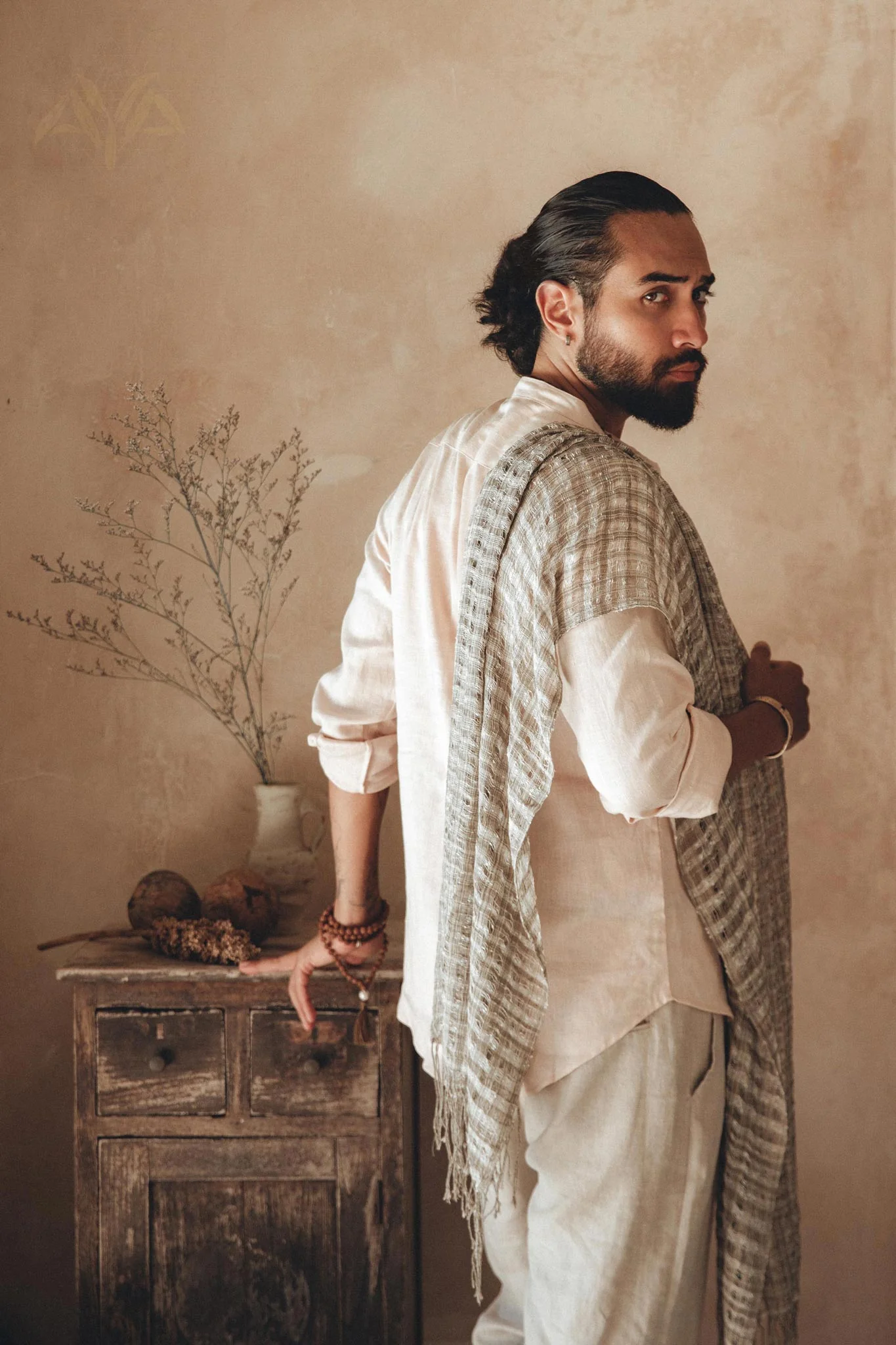Pale Pink Linen Shirt for Men with Handmade Braids - Image 4