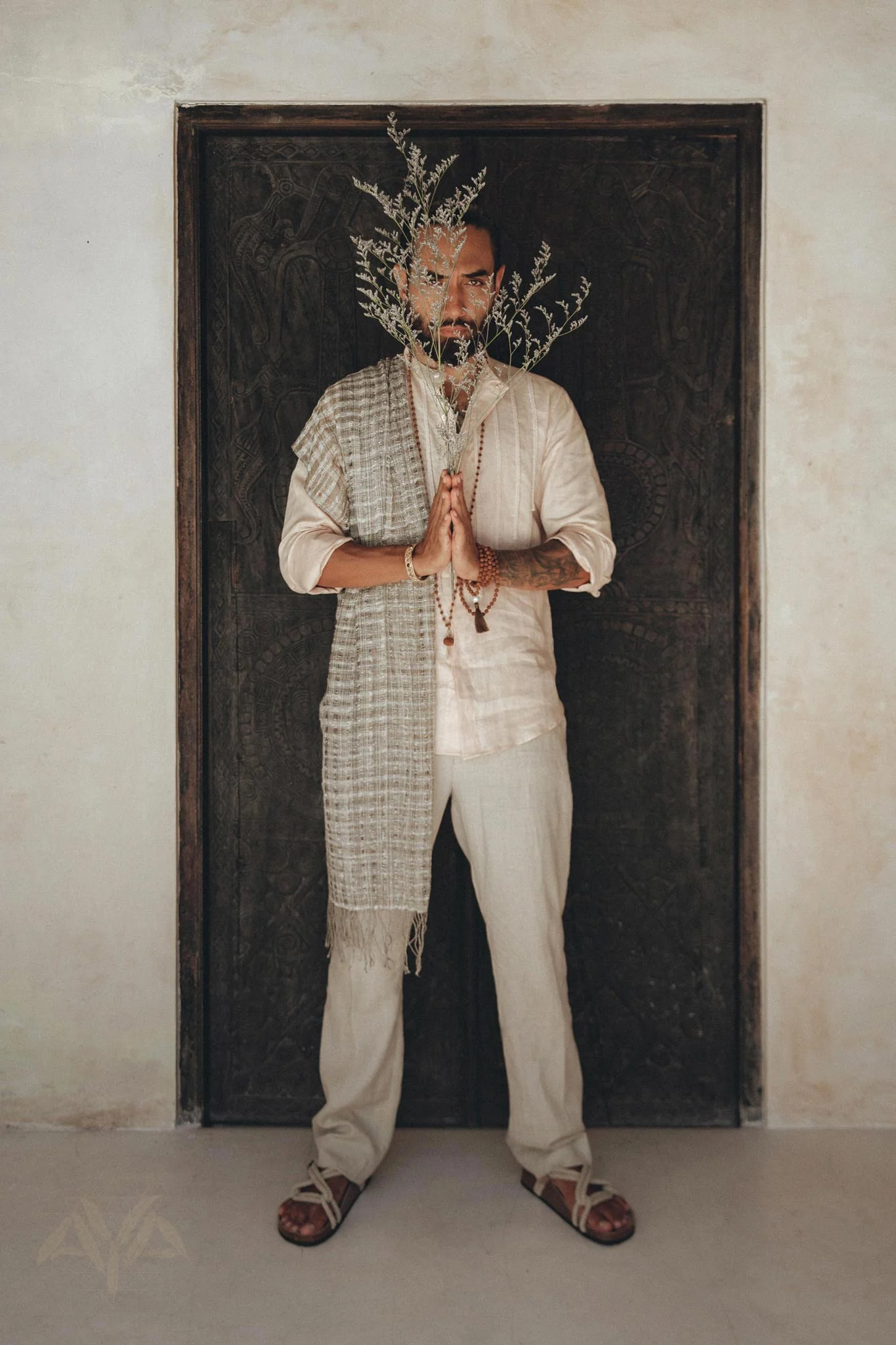 Pale Pink Linen Shirt for Men with Handmade Braids - Image 6
