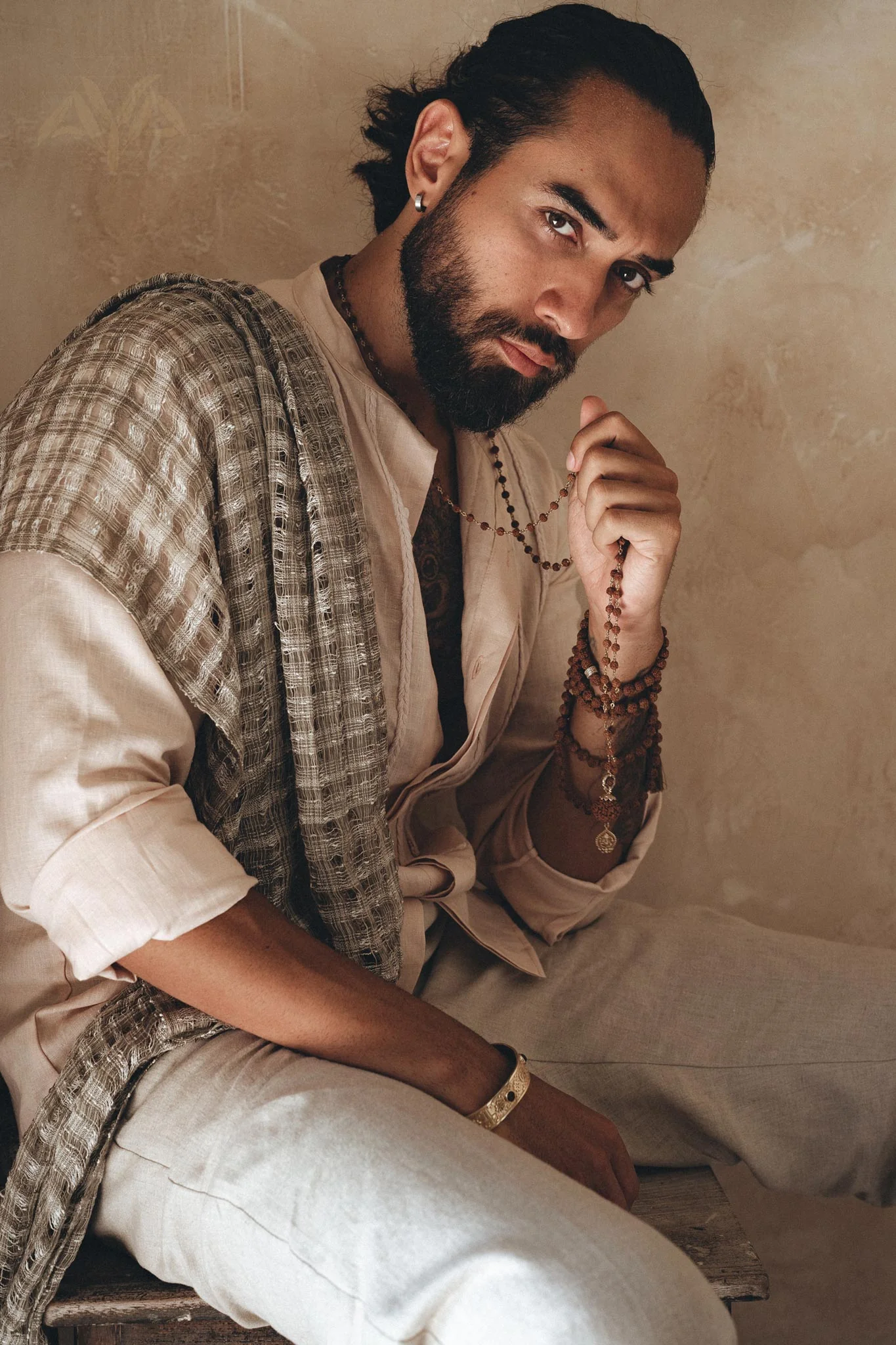 Pale Pink Linen Shirt for Men with Handmade Braids - Image 7