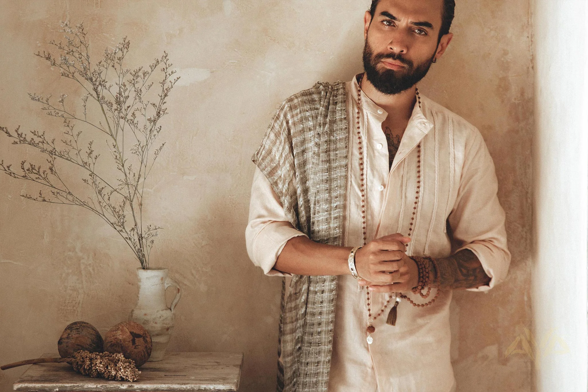 Pale Pink Linen Shirt for Men with Handmade Braids - Image 8