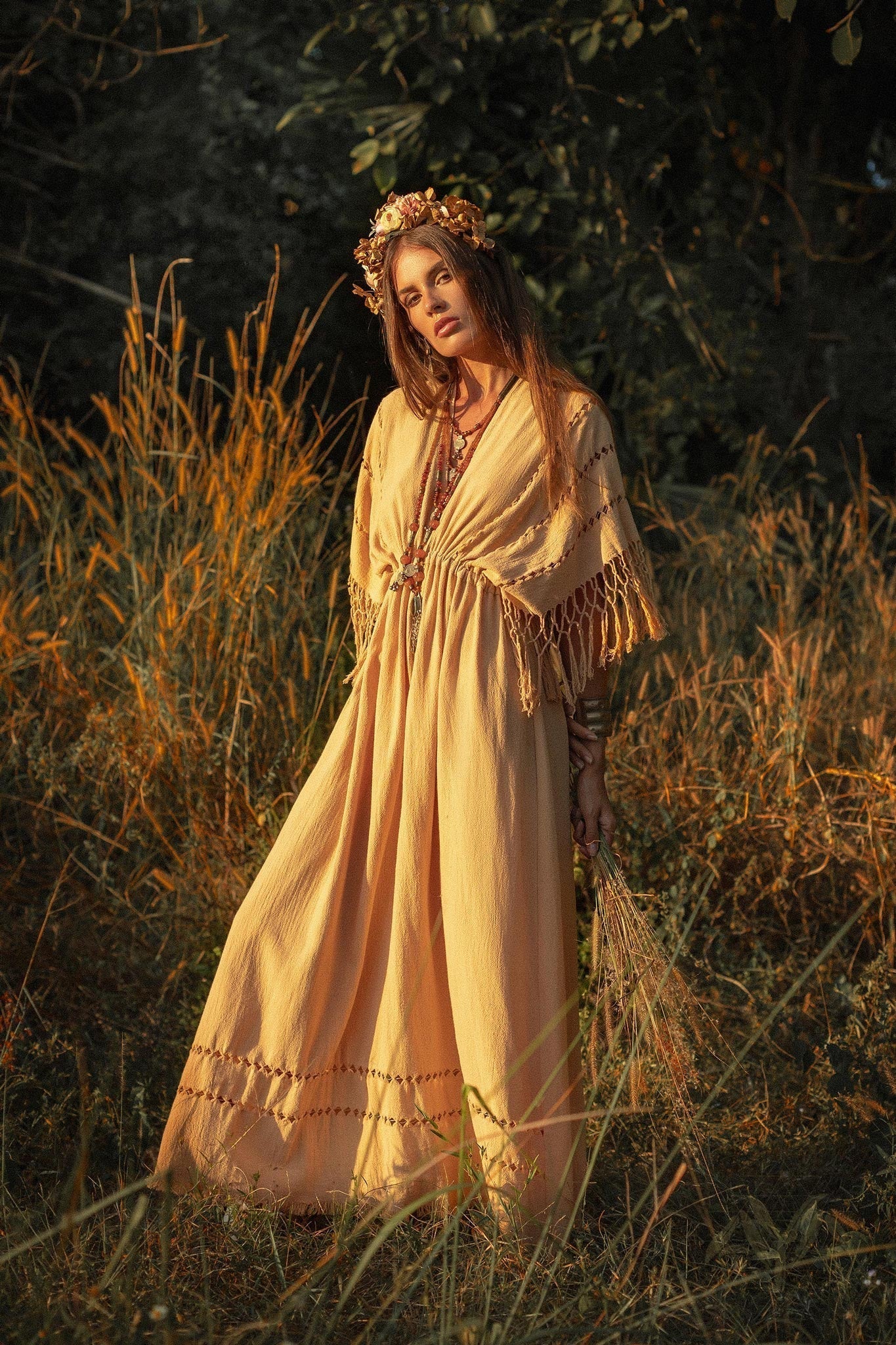 Pale Yellow Boho Dress • Plus Size Dress for Women • Kaftan Maxi Dress - Image 7