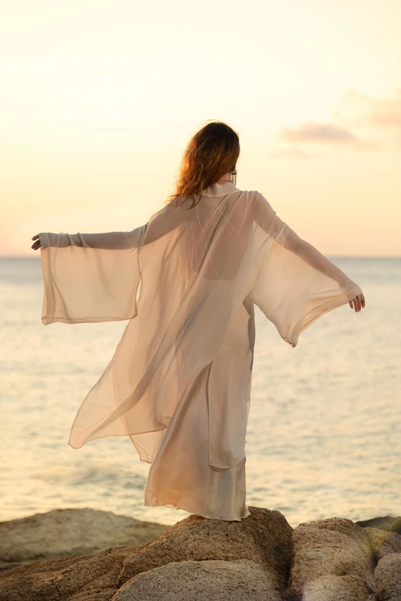Silk Chiffon Kimono for Women, Sheer Silk Bridal Cover Up, Boho Wedding Robe, Lightweight Resort Wear, Handmade Silk Duster - Image 11