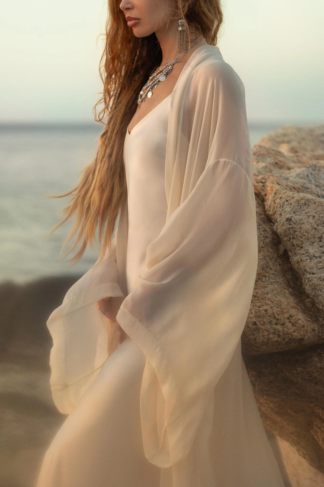 Silk Chiffon Kimono for Women, Sheer Silk Bridal Cover Up, Boho Wedding Robe, Lightweight Resort Wear, Handmade Silk Duster - Image 2