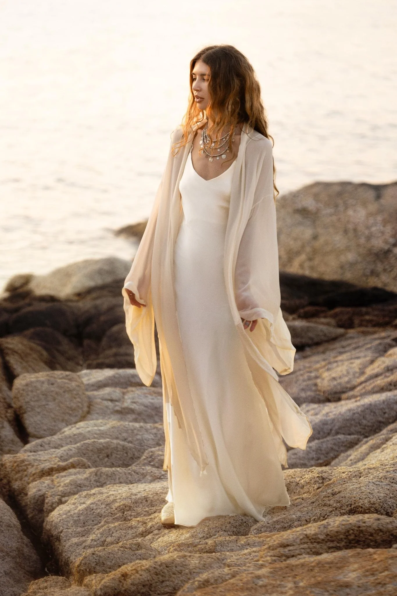 Silk Chiffon Kimono for Women, Sheer Silk Bridal Cover Up, Boho Wedding Robe, Lightweight Resort Wear, Handmade Silk Duster - Image 3