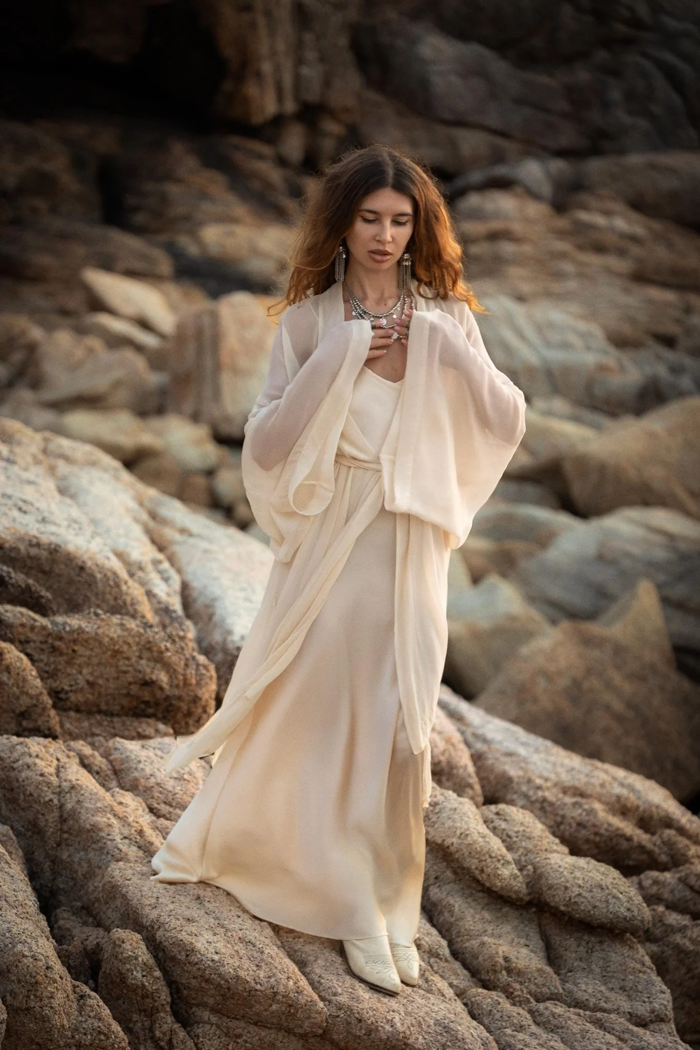 Silk Chiffon Kimono for Women, Sheer Silk Bridal Cover Up, Boho Wedding Robe, Lightweight Resort Wear, Handmade Silk Duster - Image 4