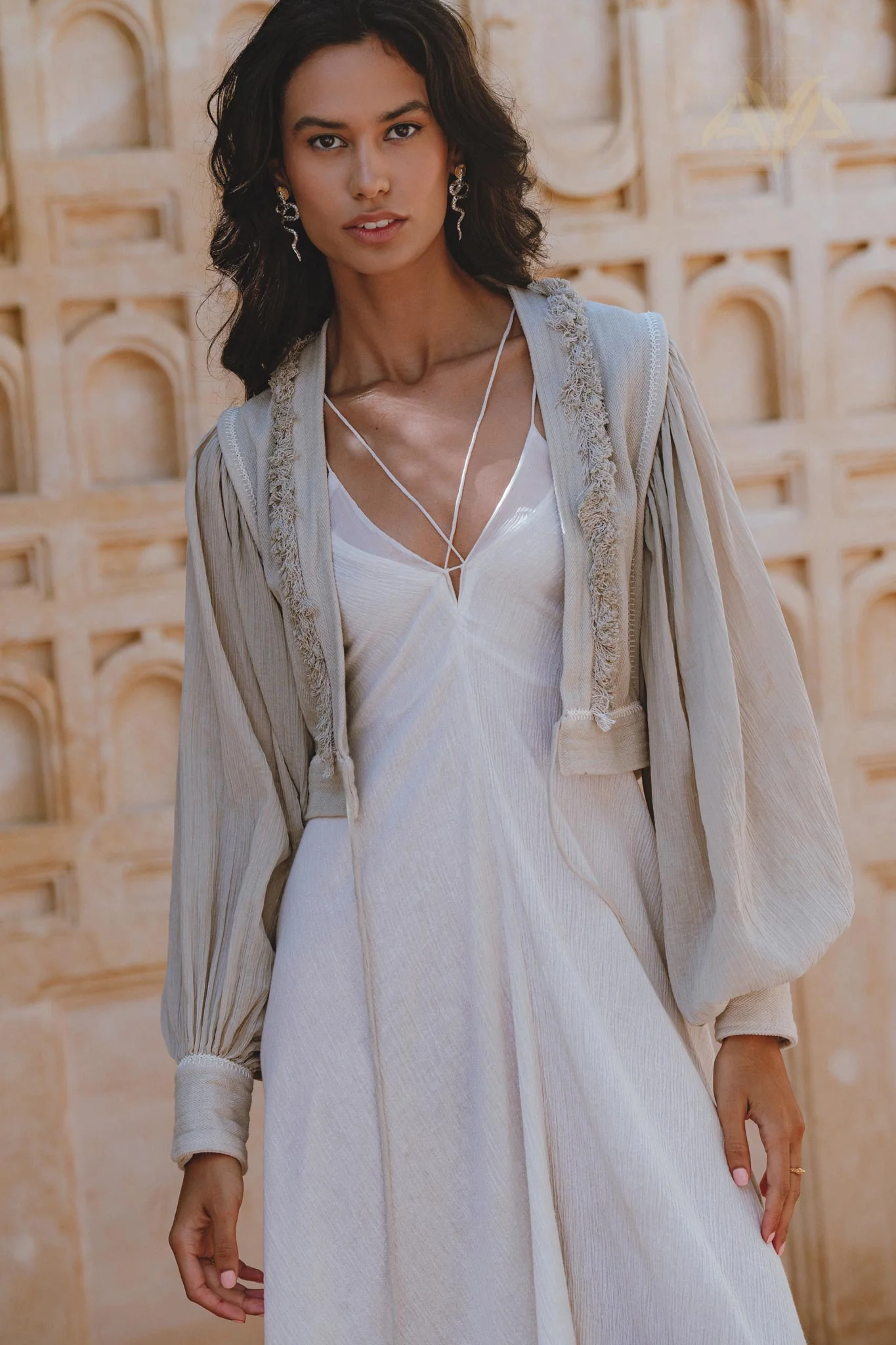 Dusty Blue Puff Sleeves Top • Organic Tropical Top • Boho Tassels Crop Top - Image 9