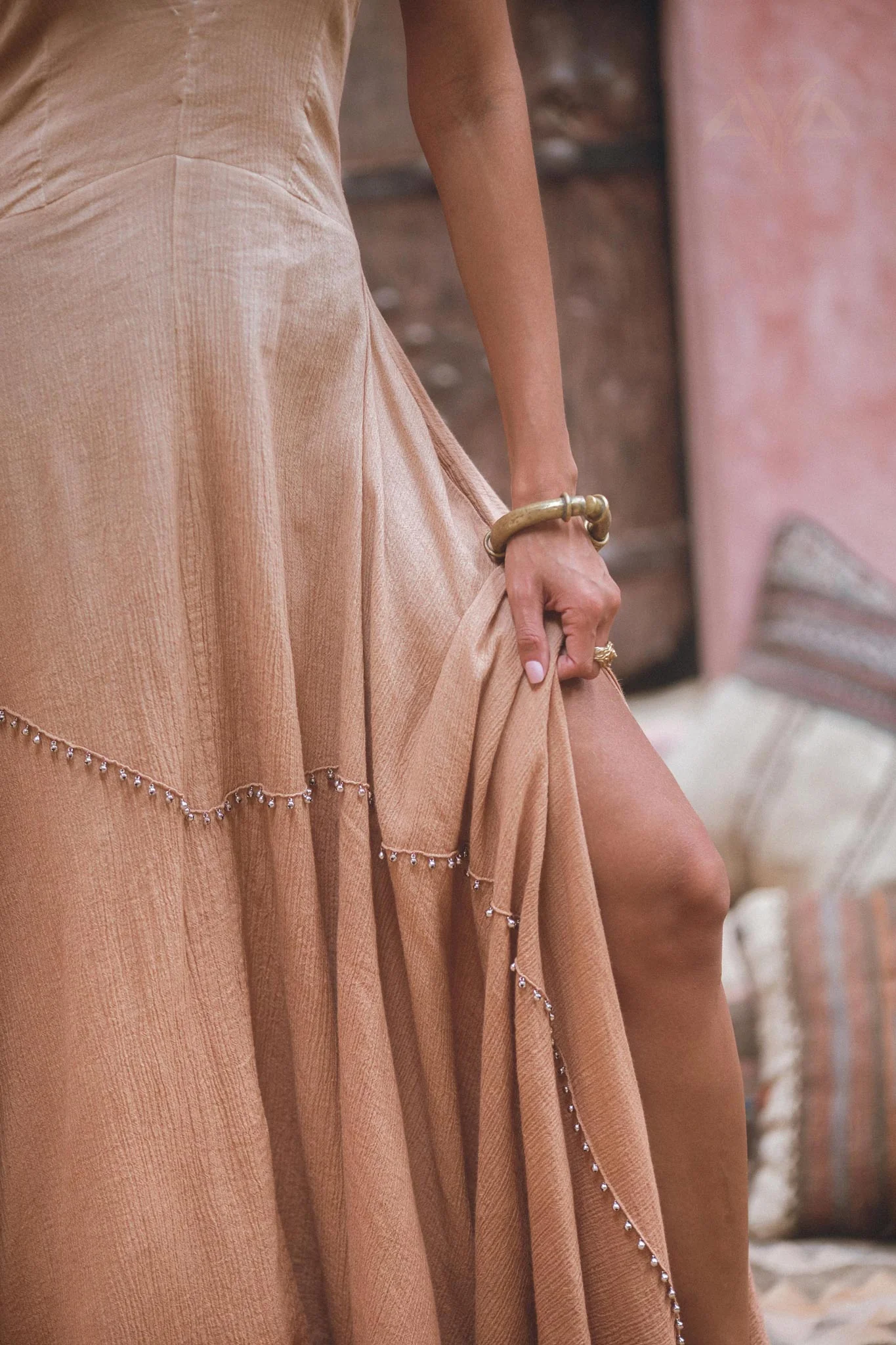 Shakti Dress Powder Pink • Boho Sexy Open Neckline Dress • Ombre Greek Cocktail Dress - Image 3