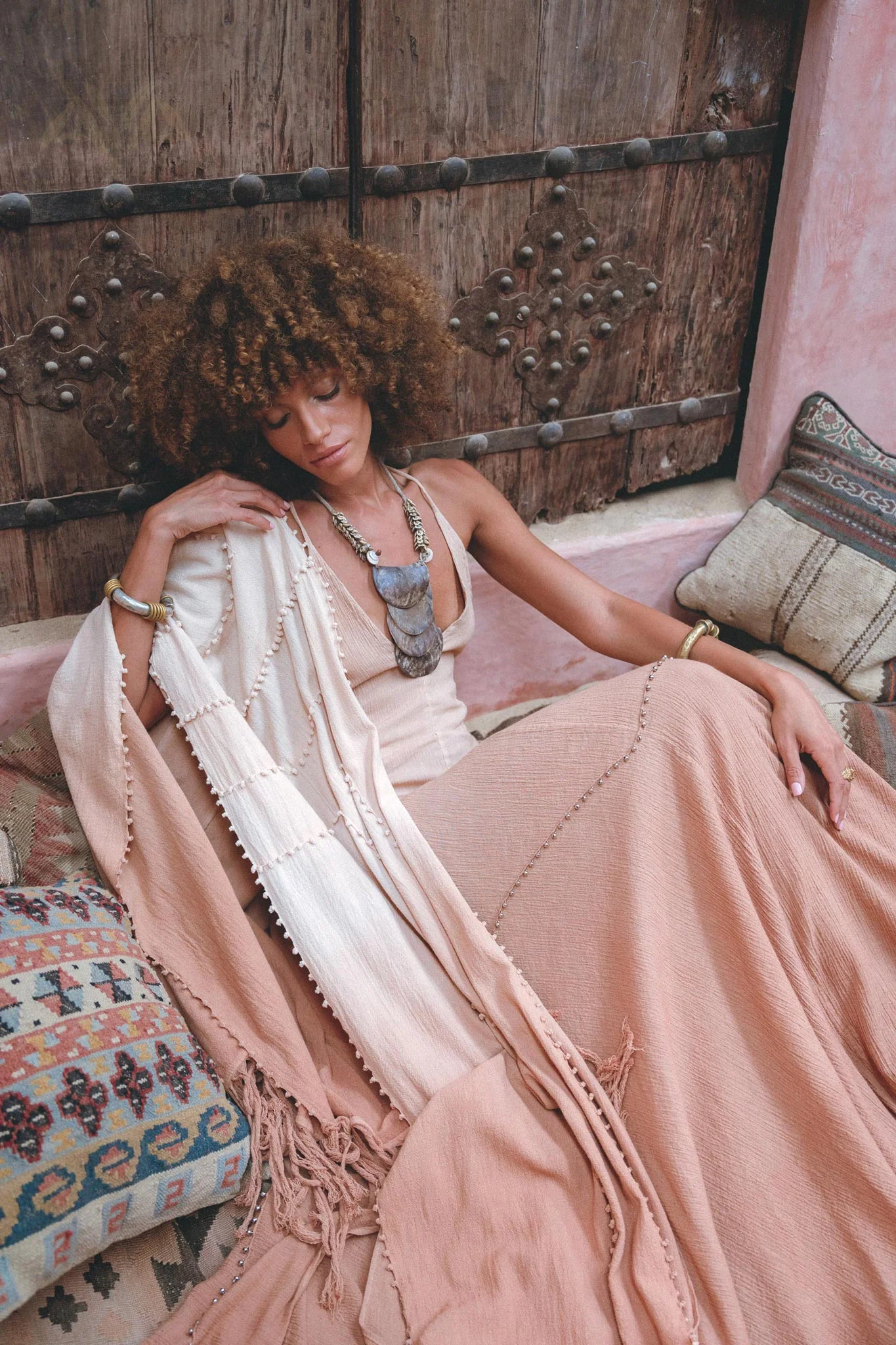 Shakti Dress Powder Pink • Boho Sexy Open Neckline Dress • Ombre Greek Cocktail Dress - Image 4