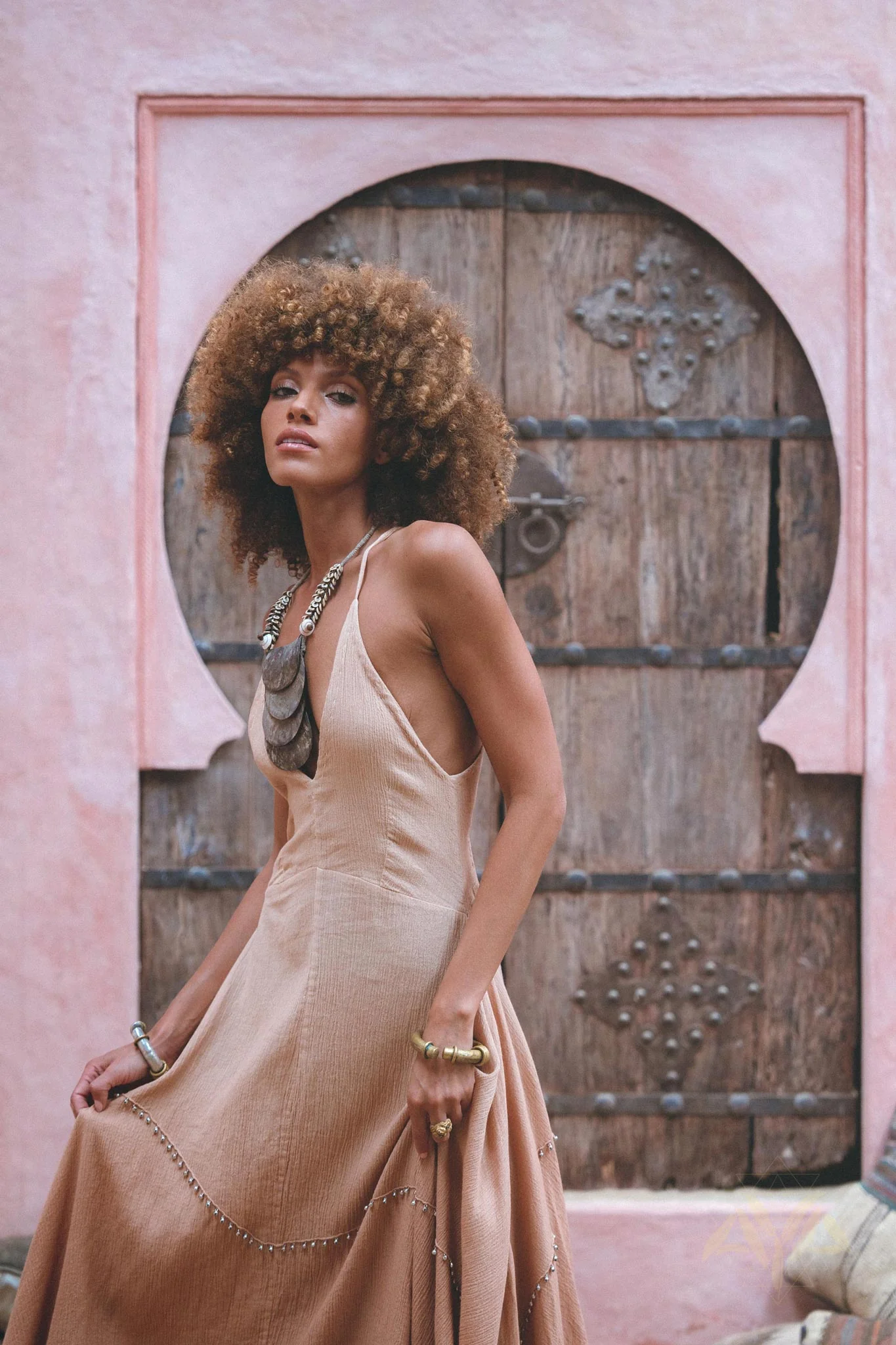 Shakti Dress Powder Pink • Boho Sexy Open Neckline Dress • Ombre Greek Cocktail Dress - Image 5