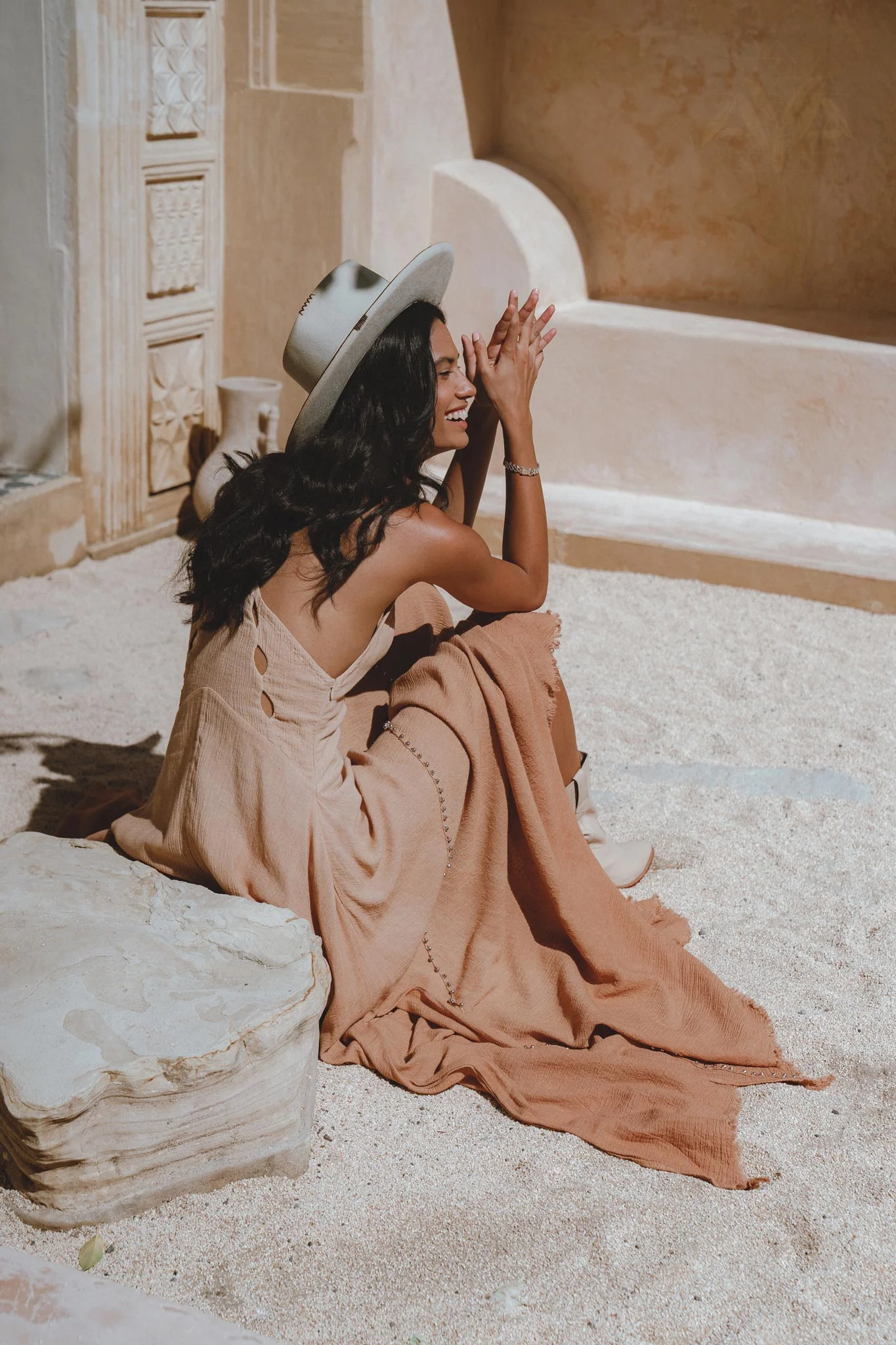 Shakti Dress Powder Pink • Boho Sexy Open Neckline Dress • Ombre Greek Cocktail Dress - Image 6