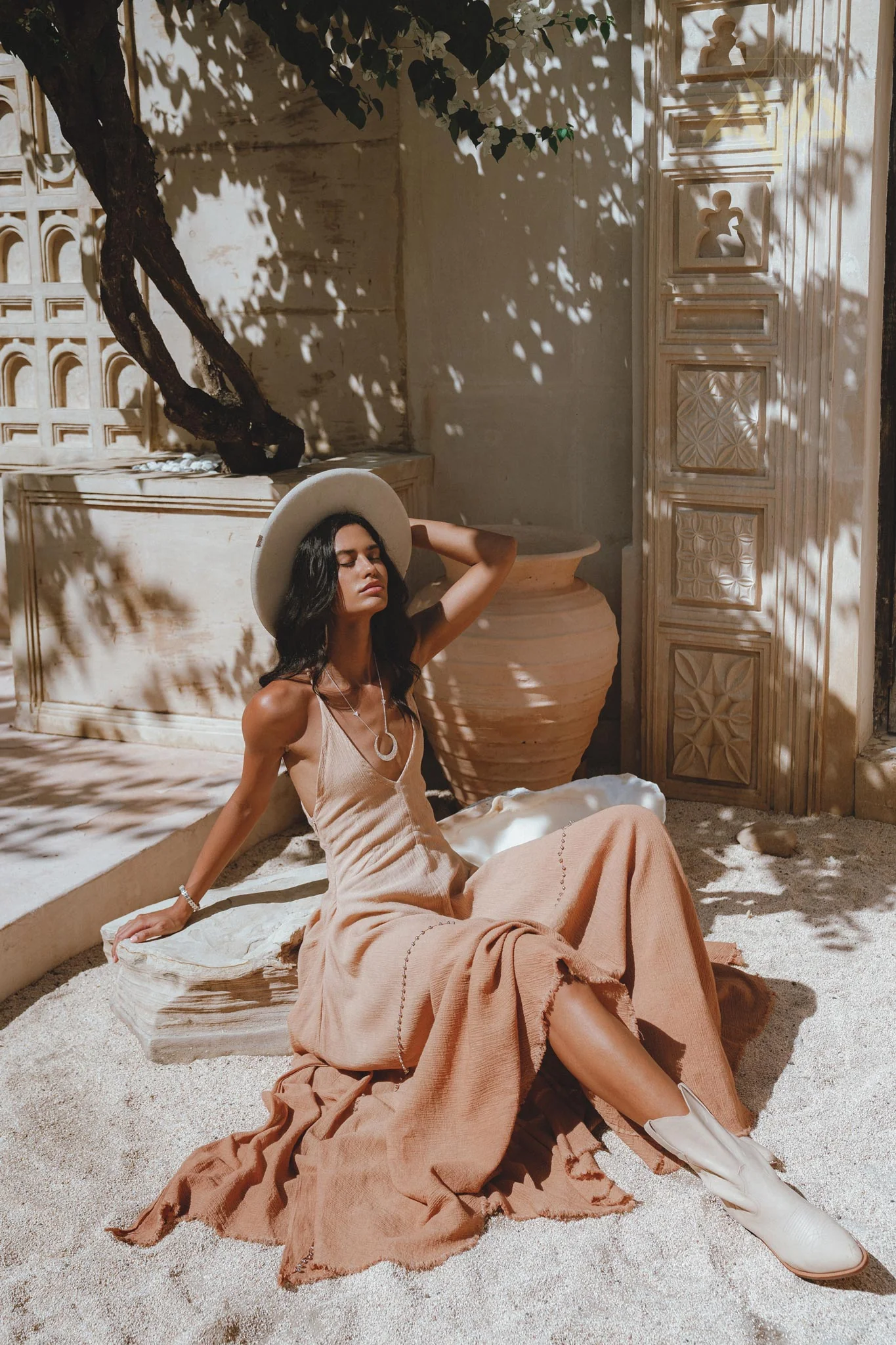 Shakti Dress Powder Pink • Boho Sexy Open Neckline Dress • Ombre Greek Cocktail Dress - Image 8