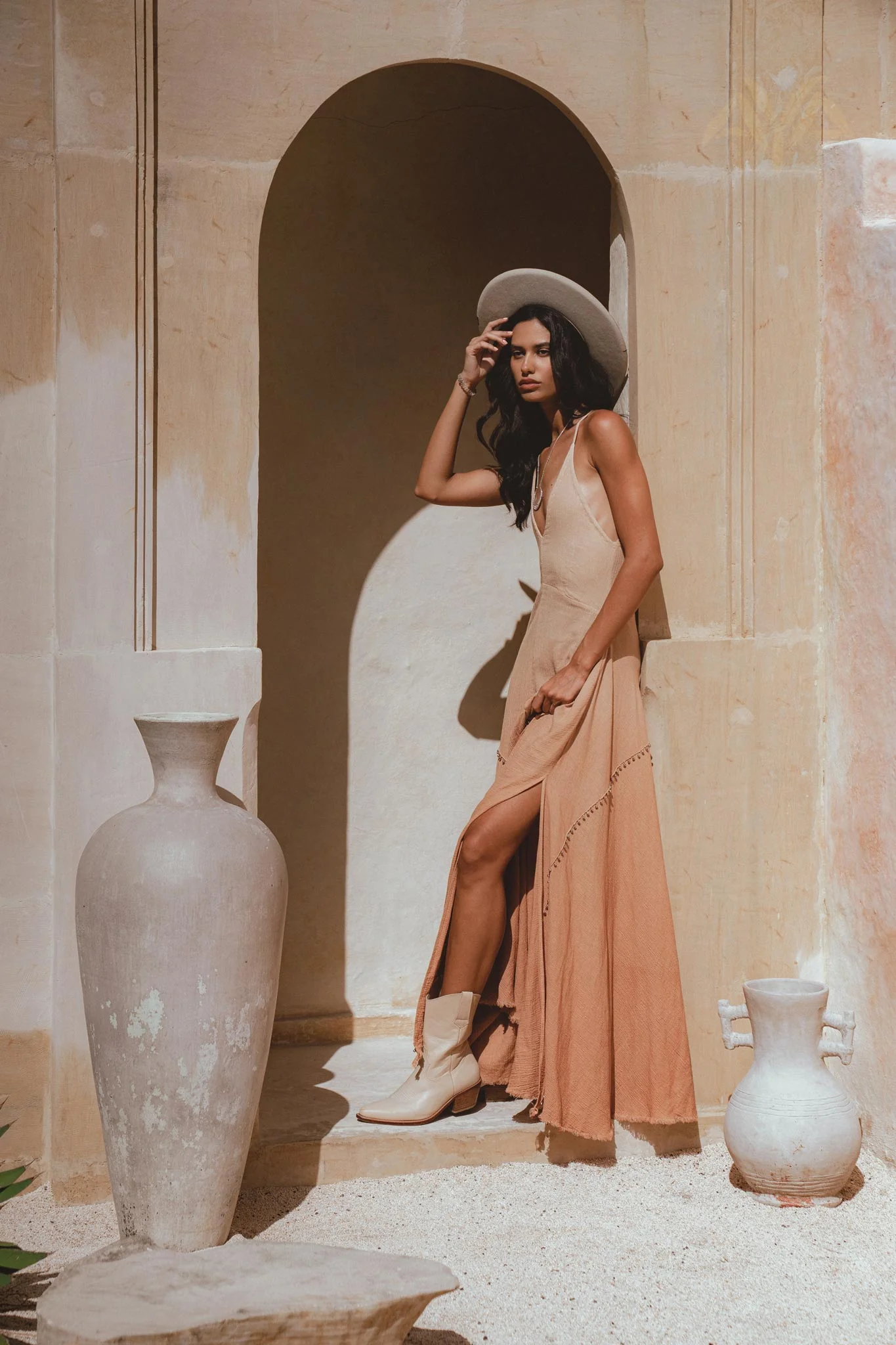 Shakti Dress Powder Pink • Boho Sexy Open Neckline Dress • Ombre Greek Cocktail Dress - Image 9