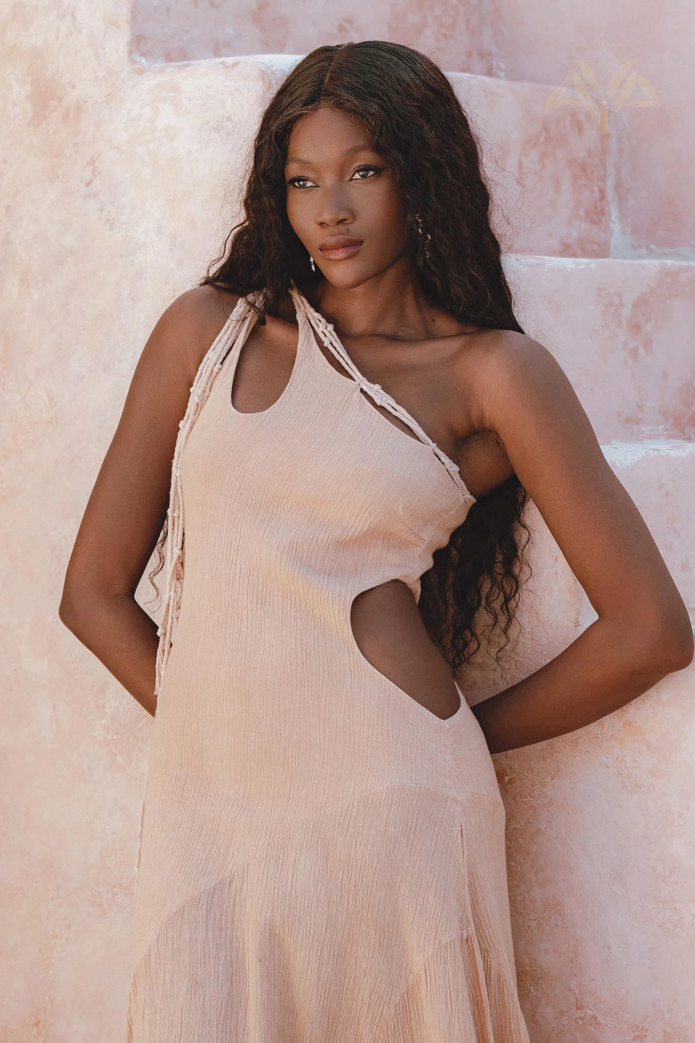 Powder Pink Aisha Dress • Greek Goddess Dress • Asymmetrical Bridesmaid Dress - Image 2