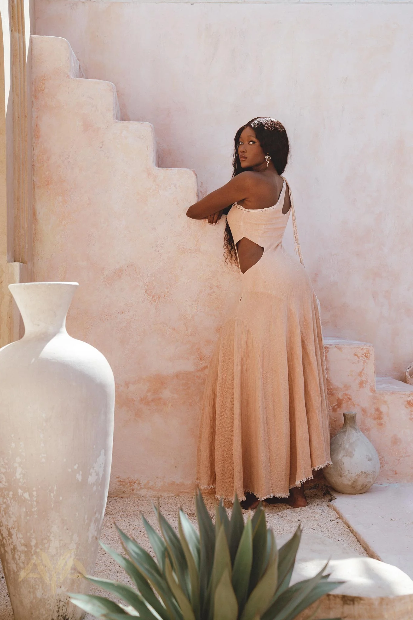 Powder Pink Aisha Dress • Greek Goddess Dress • Asymmetrical Bridesmaid Dress - Image 6