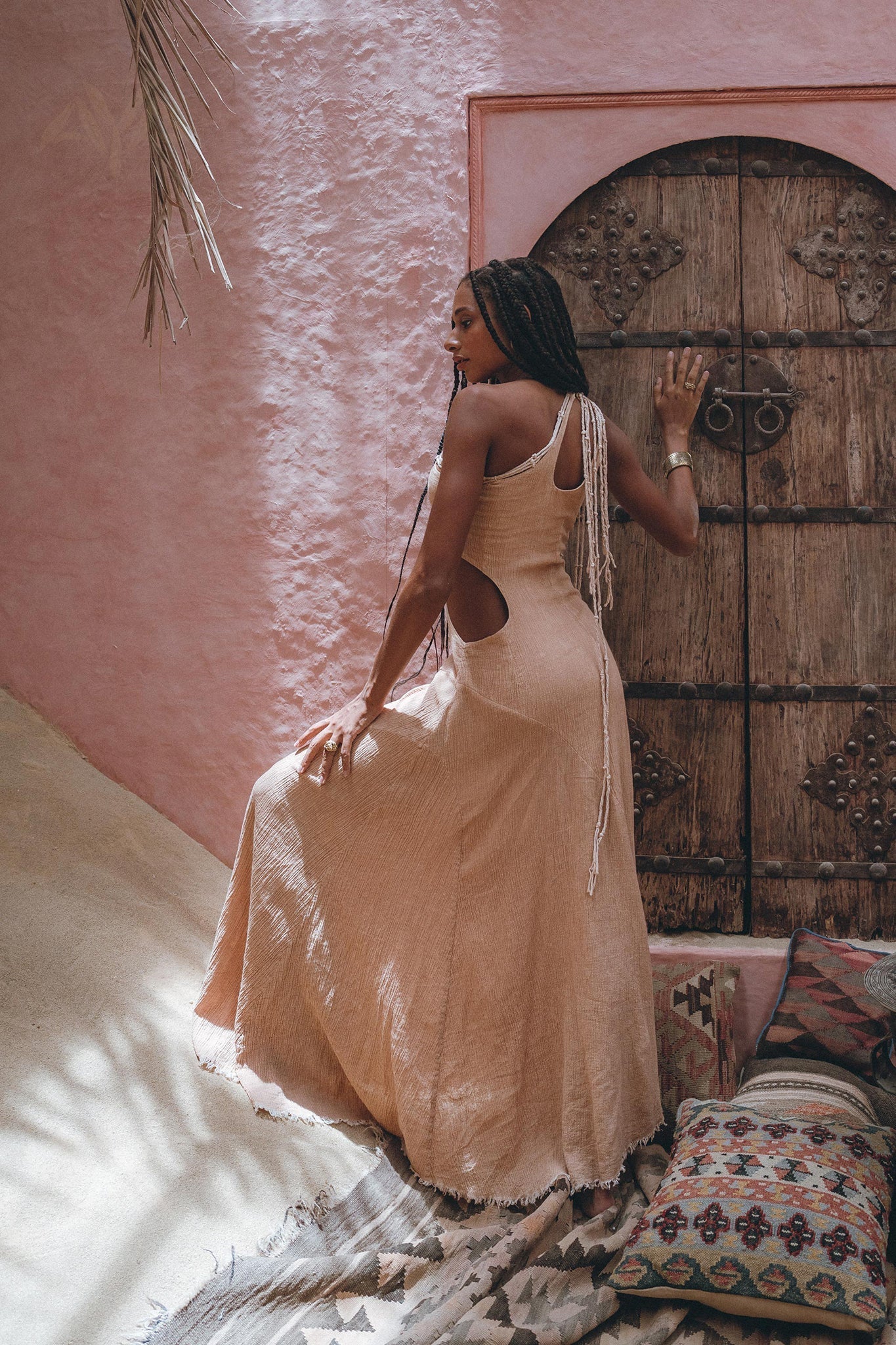 Powder Pink Aisha Dress • Greek Goddess Dress • Asymmetrical Bridesmaid Dress - Image 7
