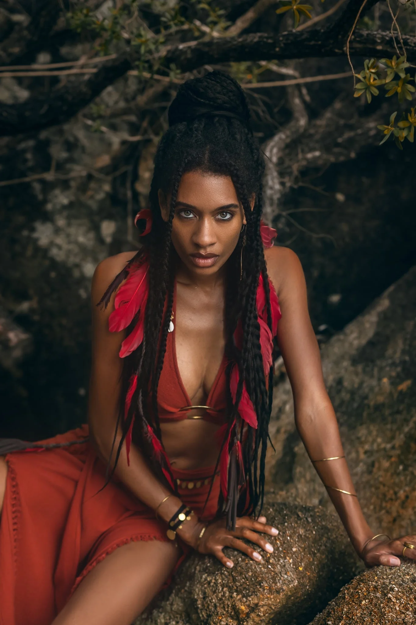 Red Boho Crop Top • Bohemian Top with Handmade Knots - Image 3