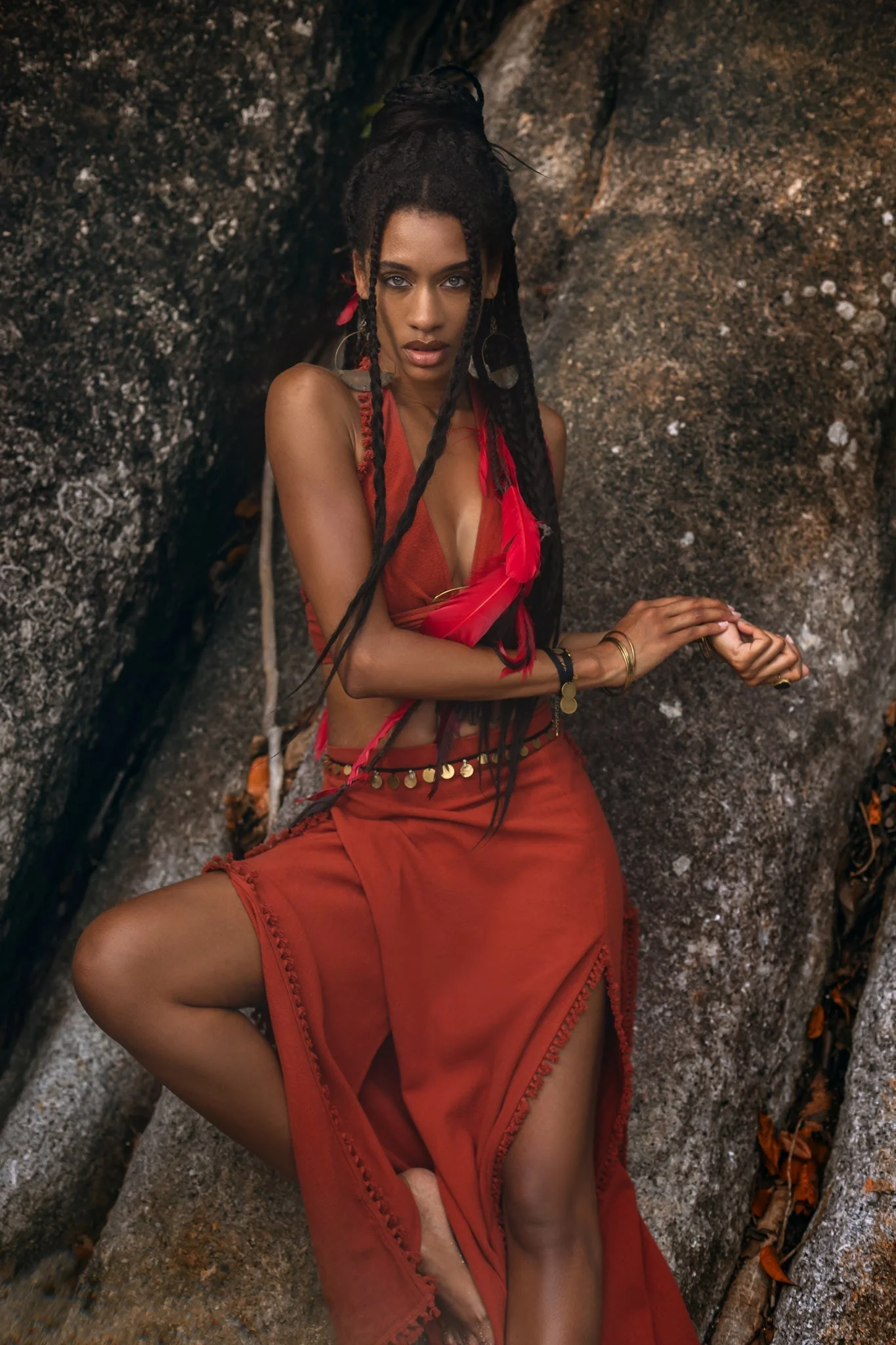 Red Boho Crop Top • Bohemian Top with Handmade Knots - Image 4