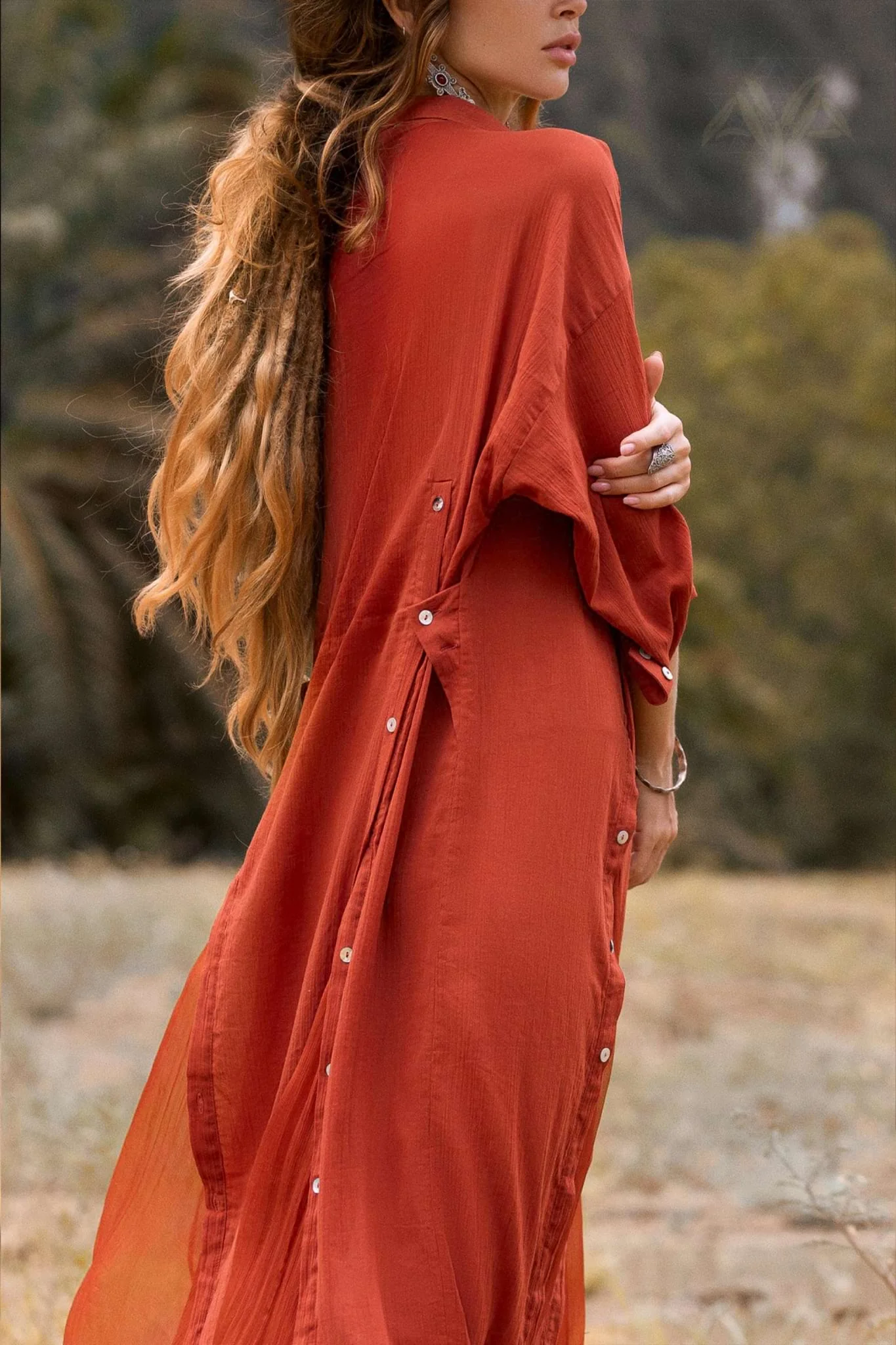 Red Kannika Shirt Dress • Adjustable Kaftan Dress • Multiway Button Down Dress - Image 7