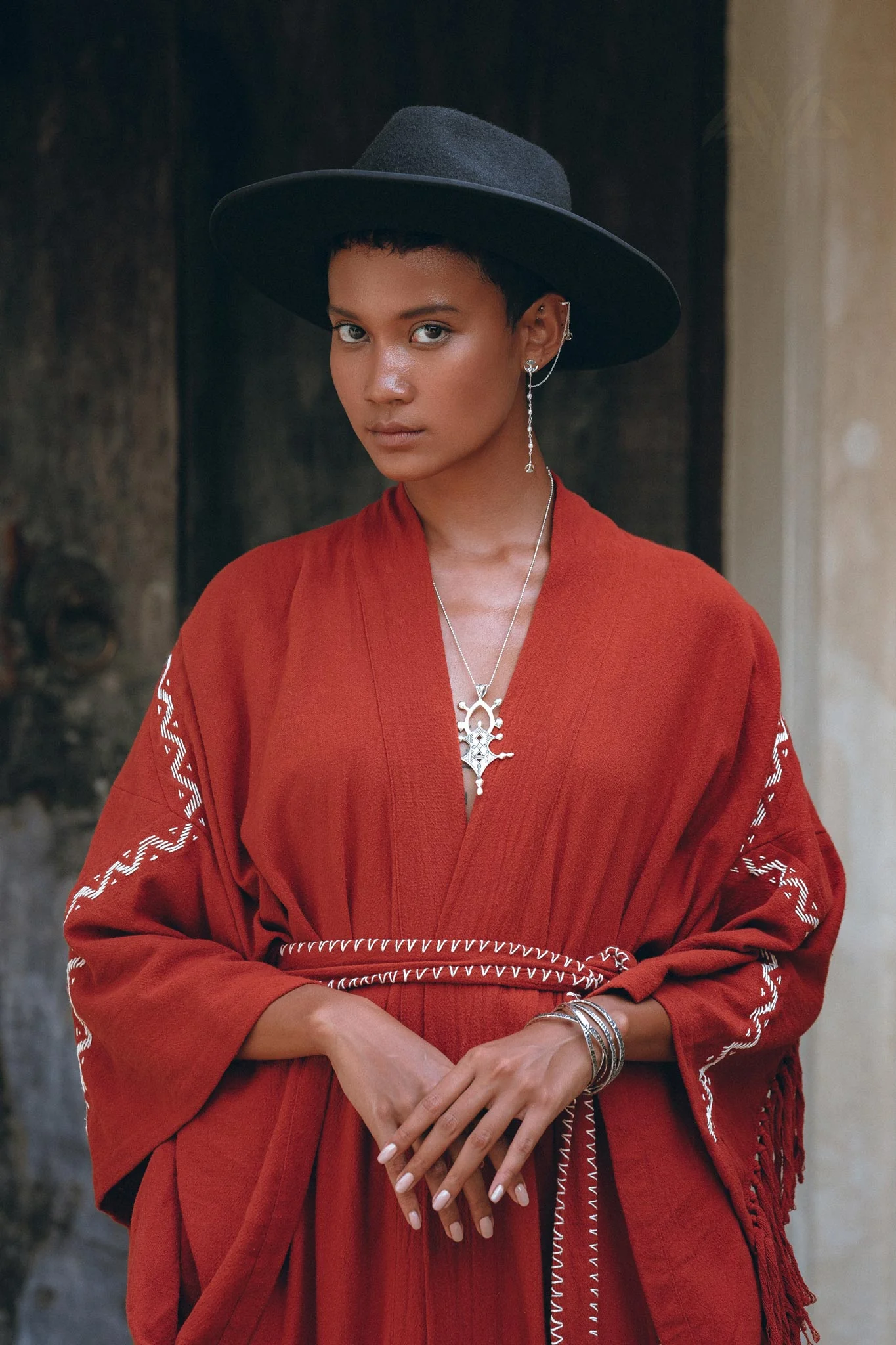 Red Organic Poncho Cape • Boho Cardigan Women • Cotton Kimono Cover Up - Image 7