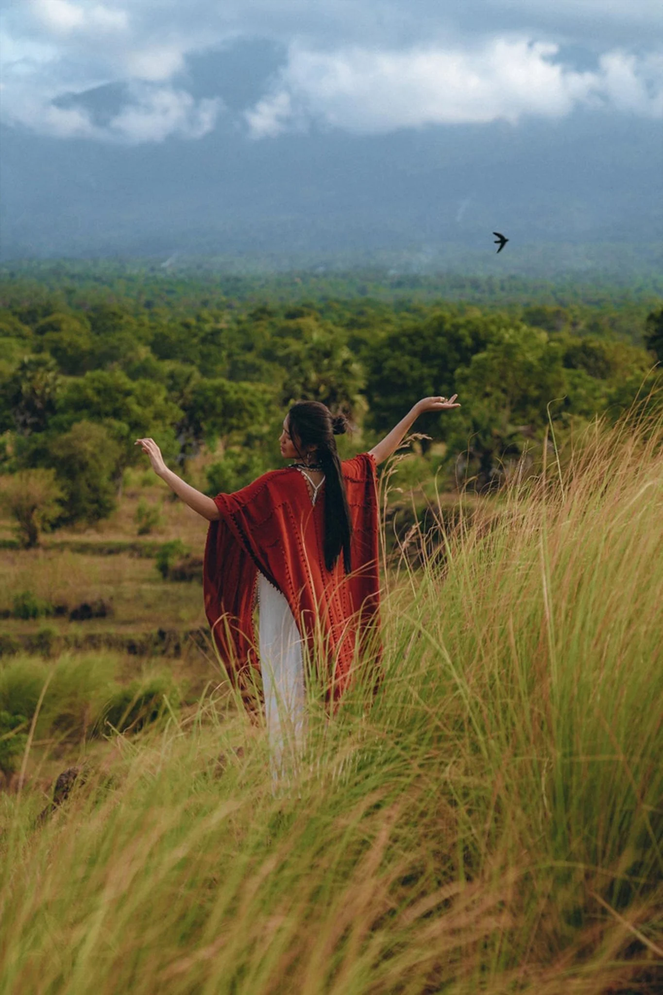Red Poncho Robe • Boho Cape for Women • Bohemian Kimono Overcoat - Image 5