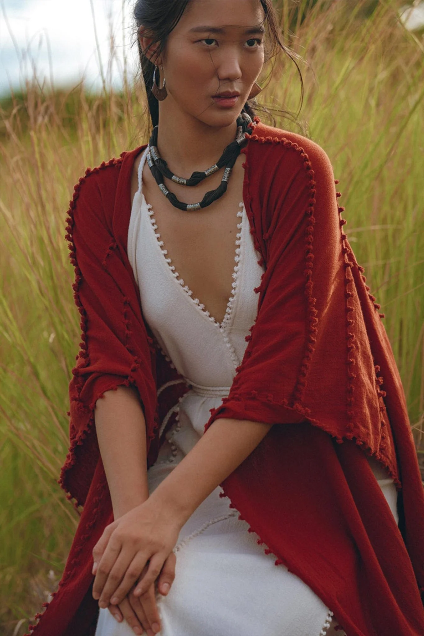 Red Poncho Robe • Boho Cape for Women • Bohemian Kimono Overcoat - Image 8