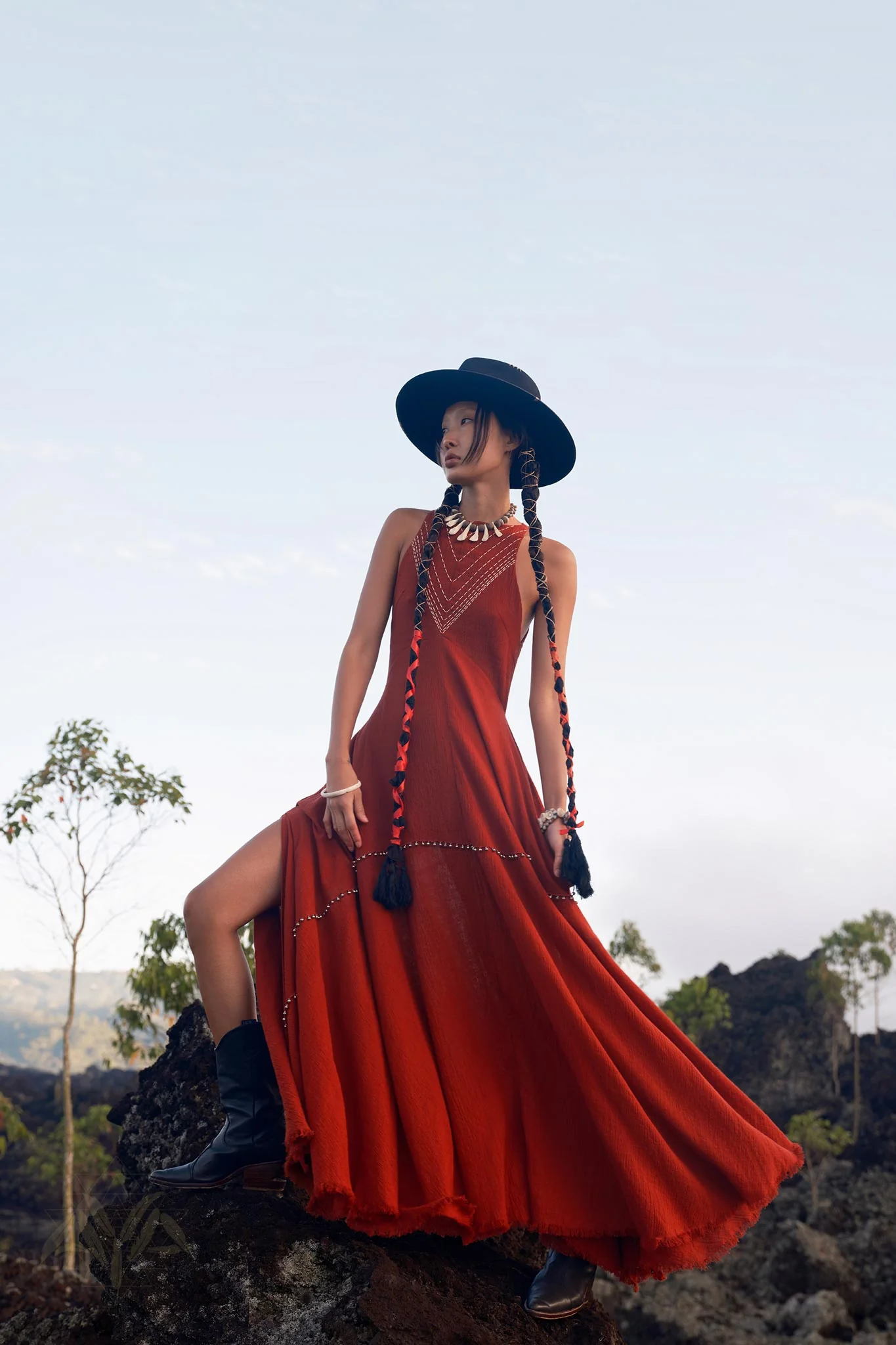 Red Bhakti Dress • Boho A Line Goddess Dress • Minimalist Cocktail Dress - Image 9