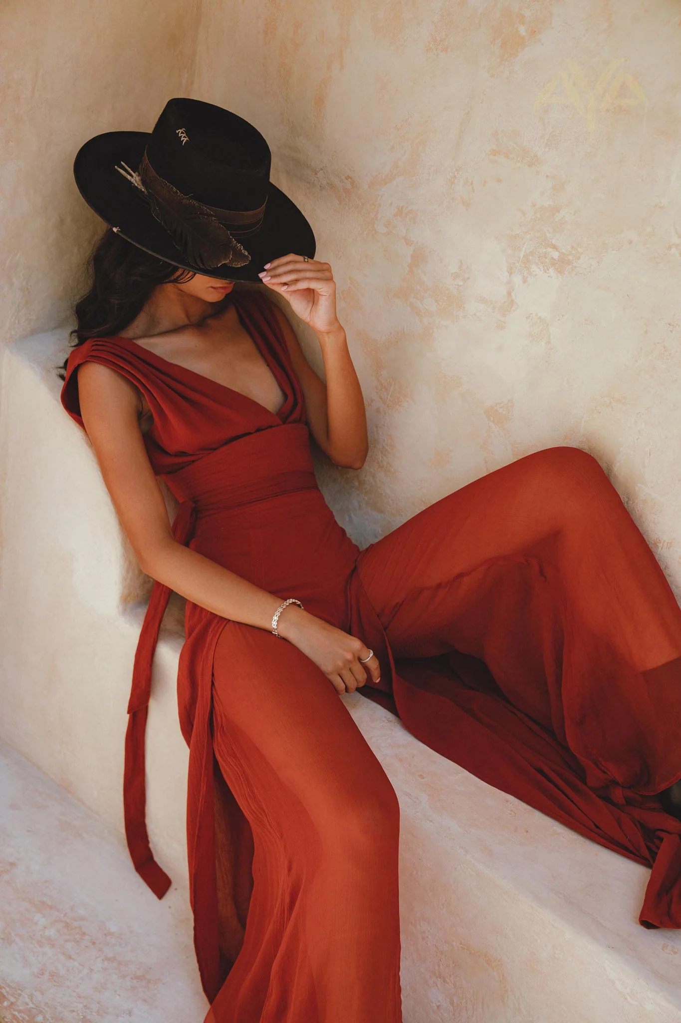 Elegant Organic Cotton & Silk Wide-Leg Jumpsuit - Red Rose - Image 10