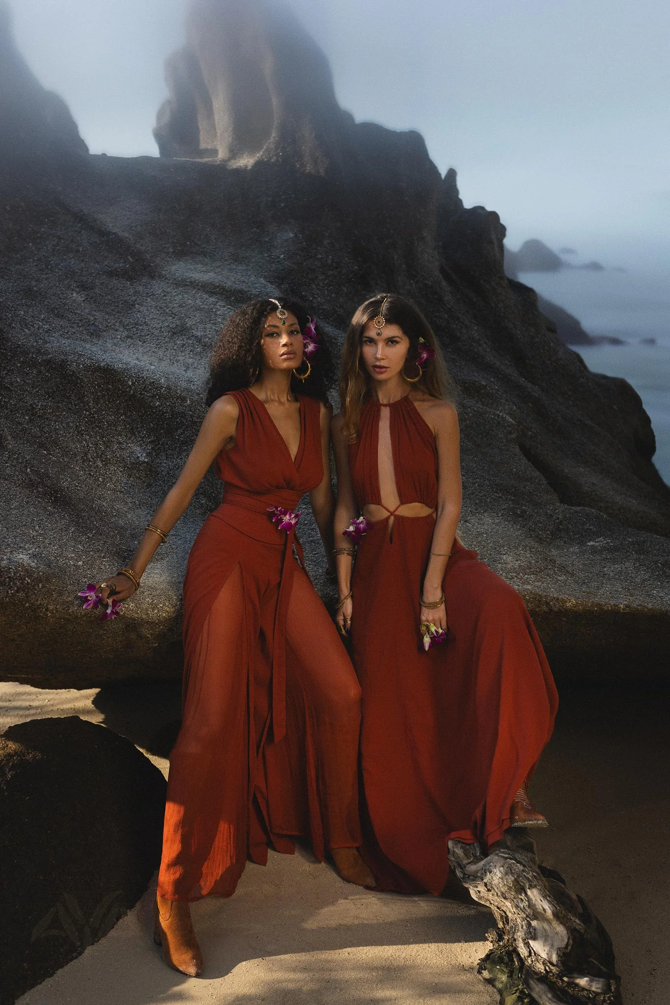 Elegant Organic Cotton & Silk Wide-Leg Jumpsuit - Red Rose - Image 3